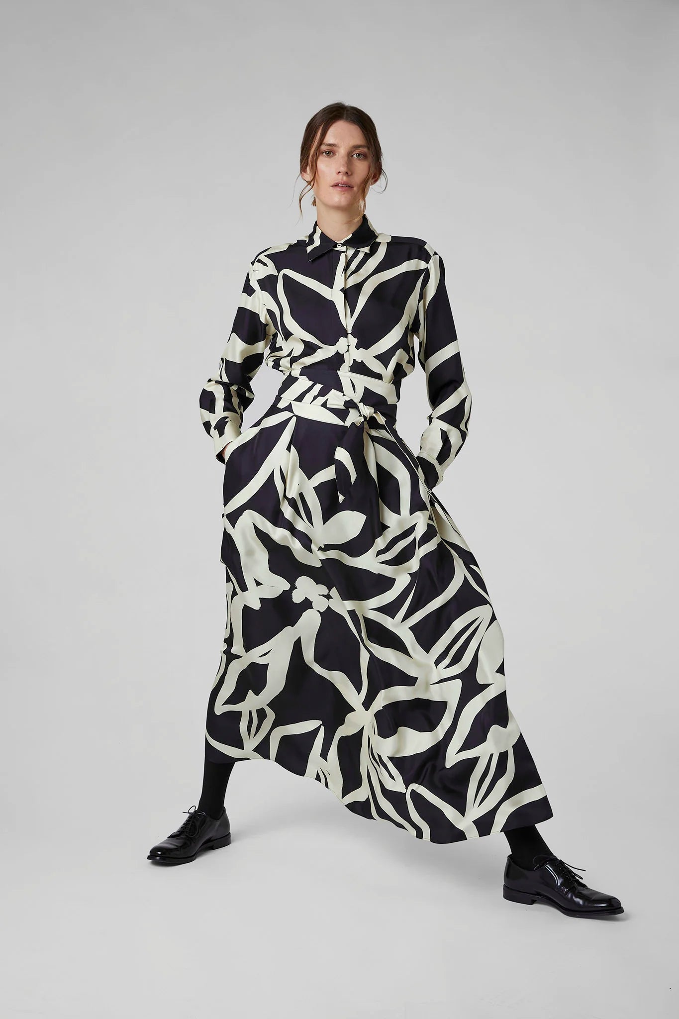 Jasper Conran "Gail" Silk Twill Printed Maxi Skirt in Black