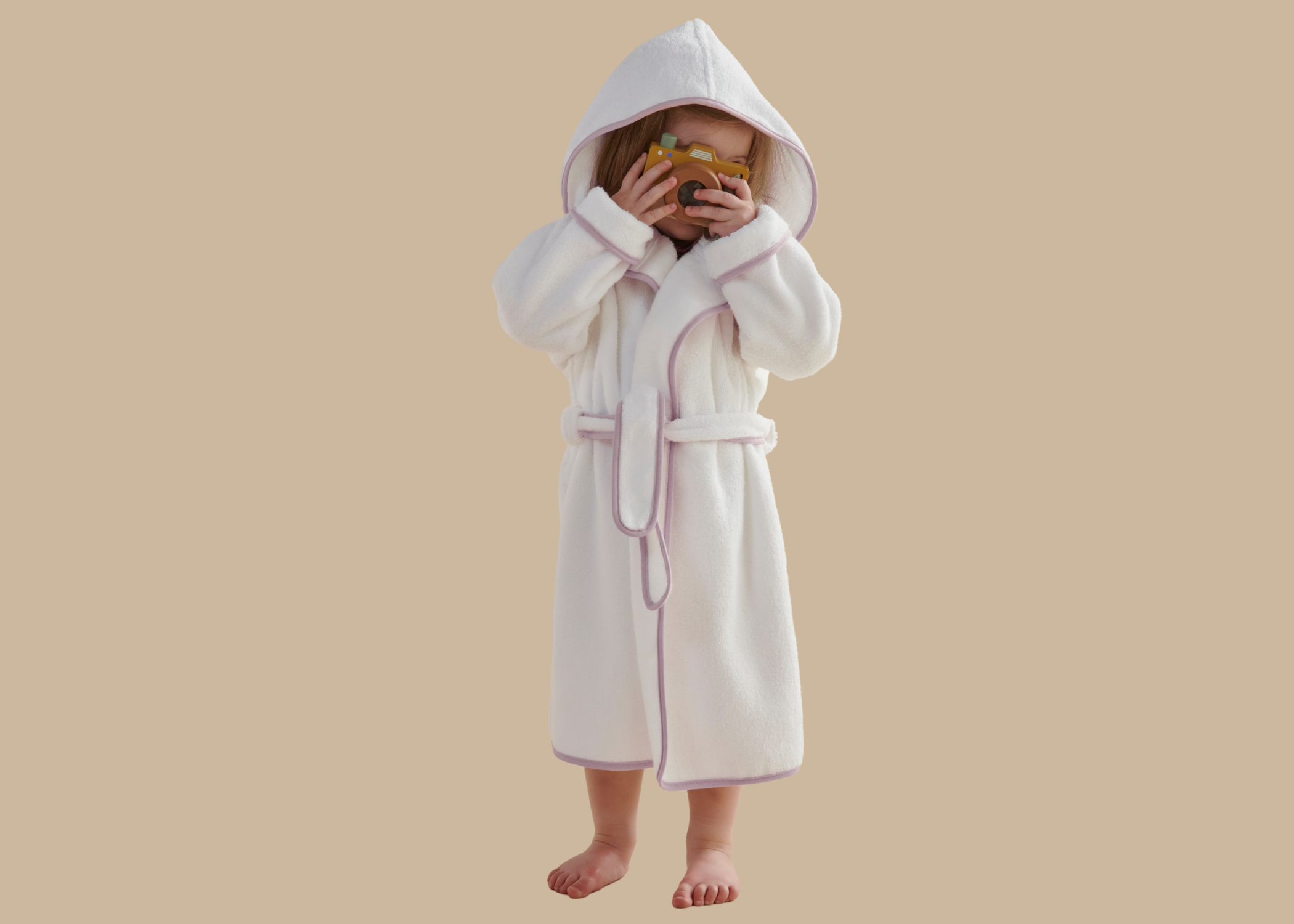 Christy "Mini Hooded" Bath Robe in White & Pink