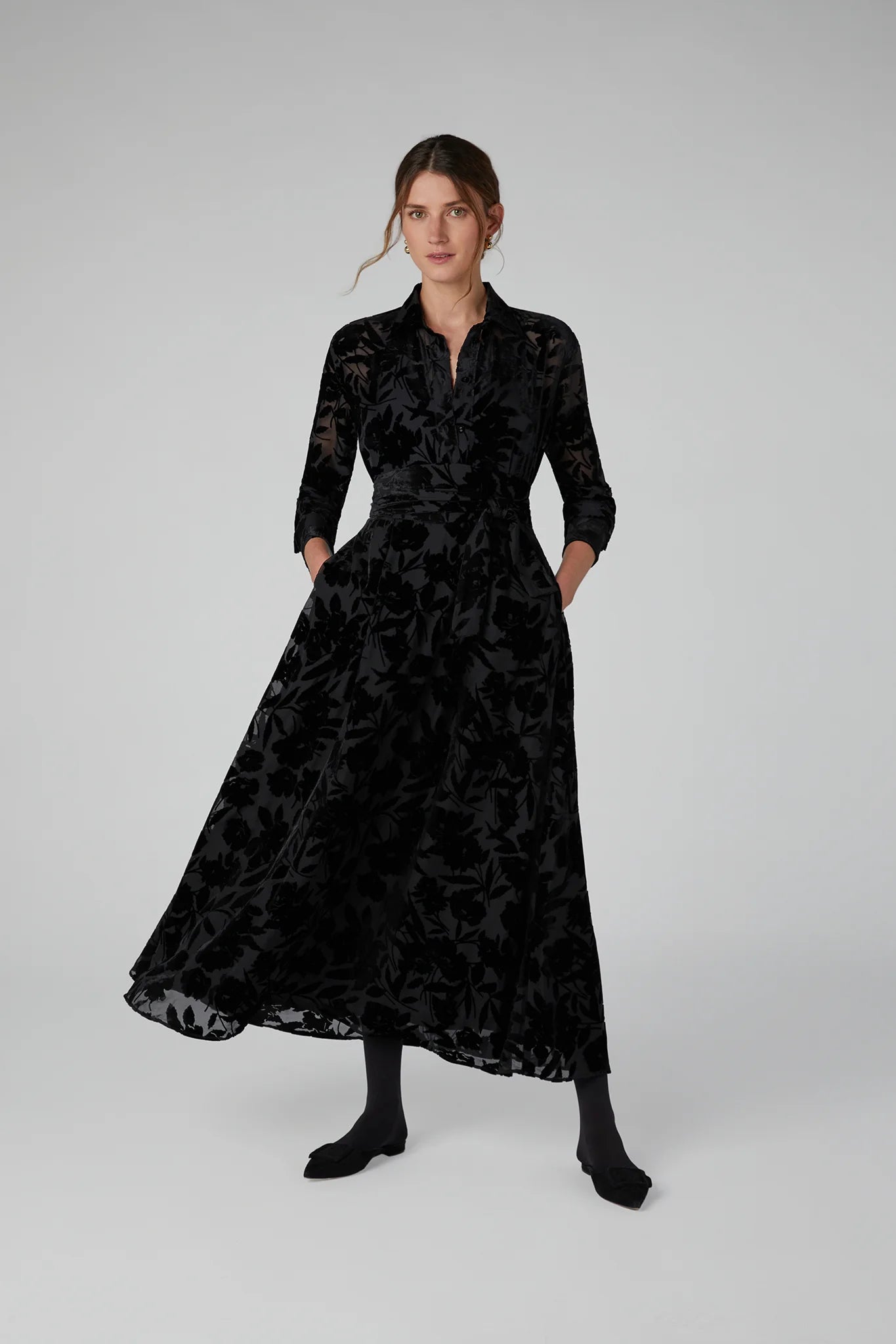 Jasper Conran "Idalia" Velvet Burn Out Skirt in Black Floral