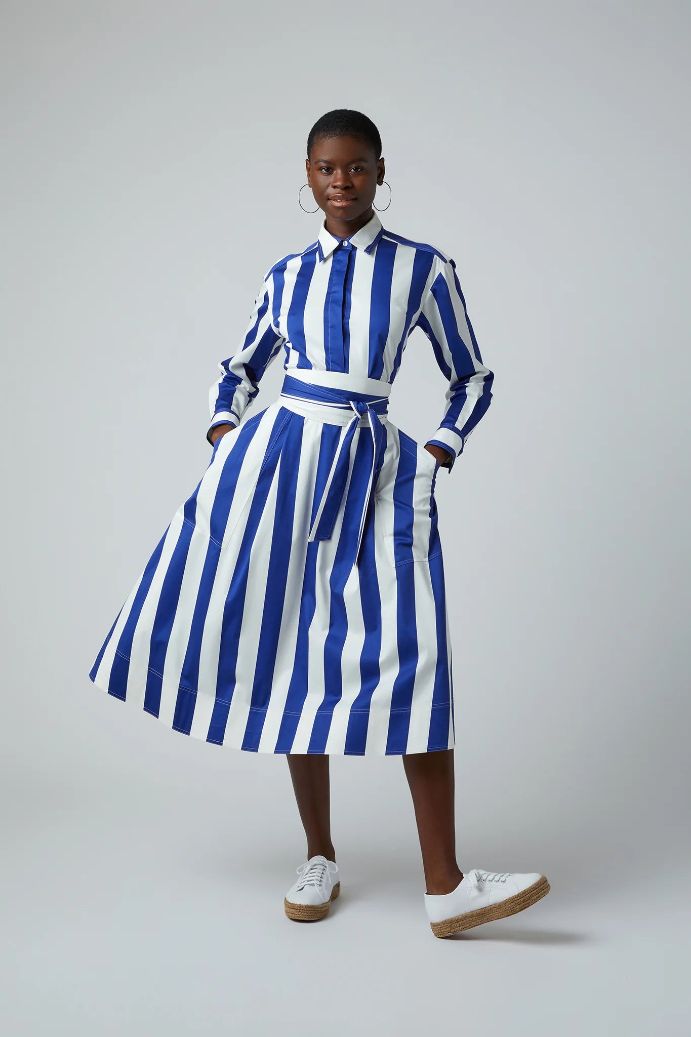 Jasper Conran "Floretta" Striped Button Through Cotton Shirt in Blue