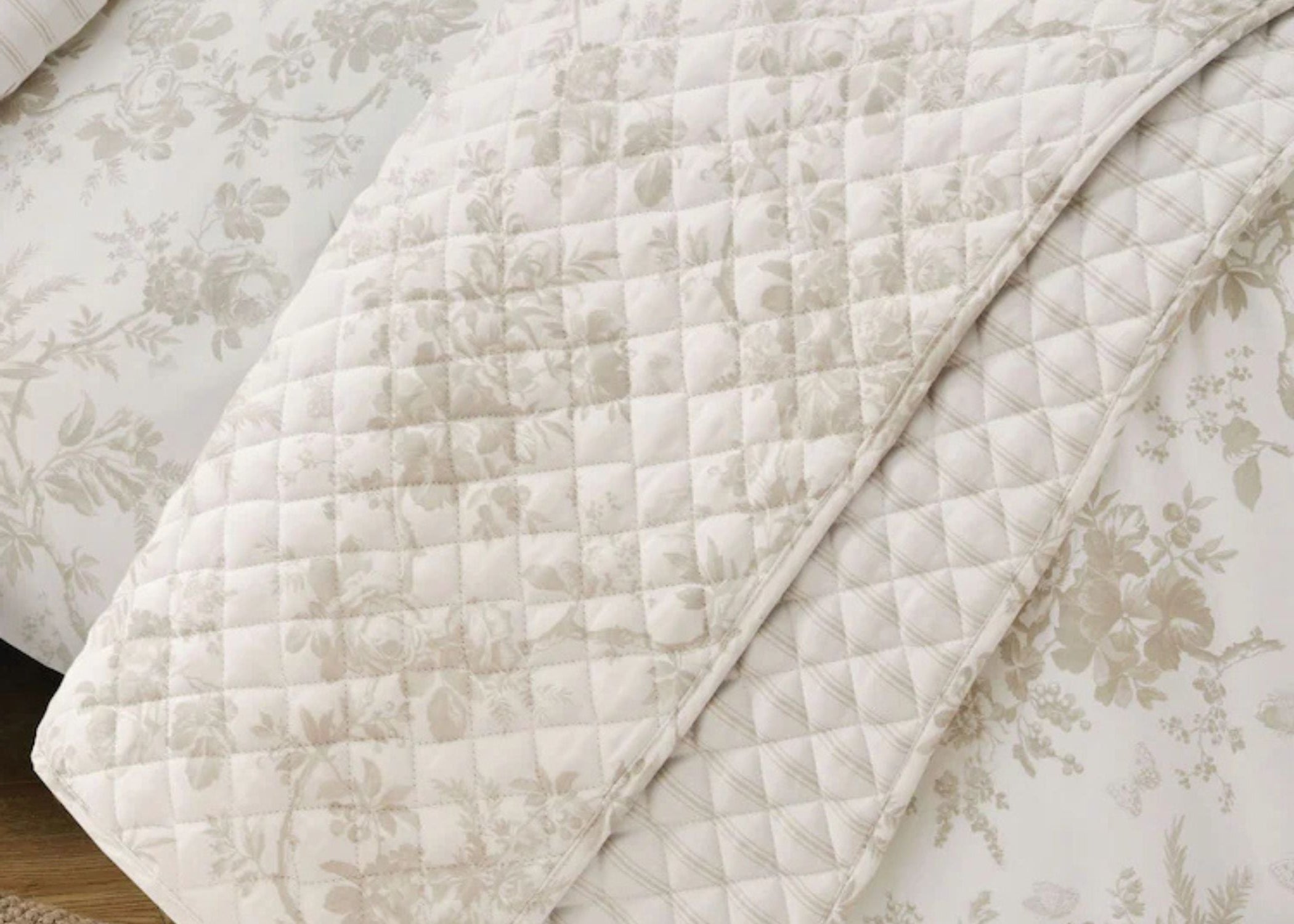 Laura Ashley "Walled Garden" Quilted Bedspread in Dove Grey