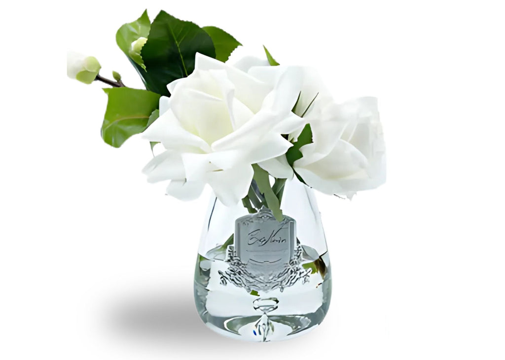 Linen Obsession"Tear Rose Bouquet" in Glass Vase – Artificial Silk Flowers