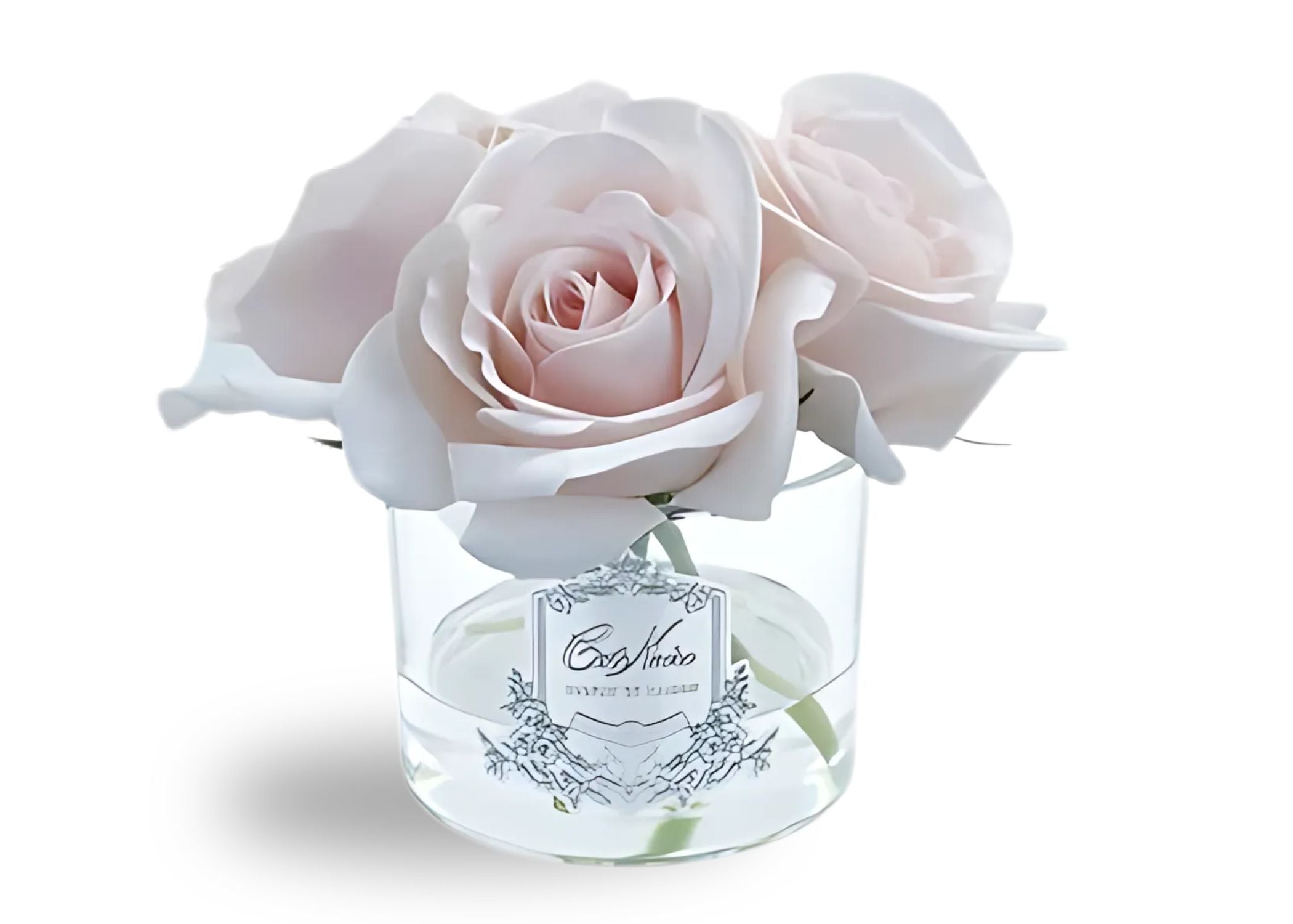 Linen Obsession "Five Rose Bouquet" in Glass Vase – 5 Artificial Silk Flowers