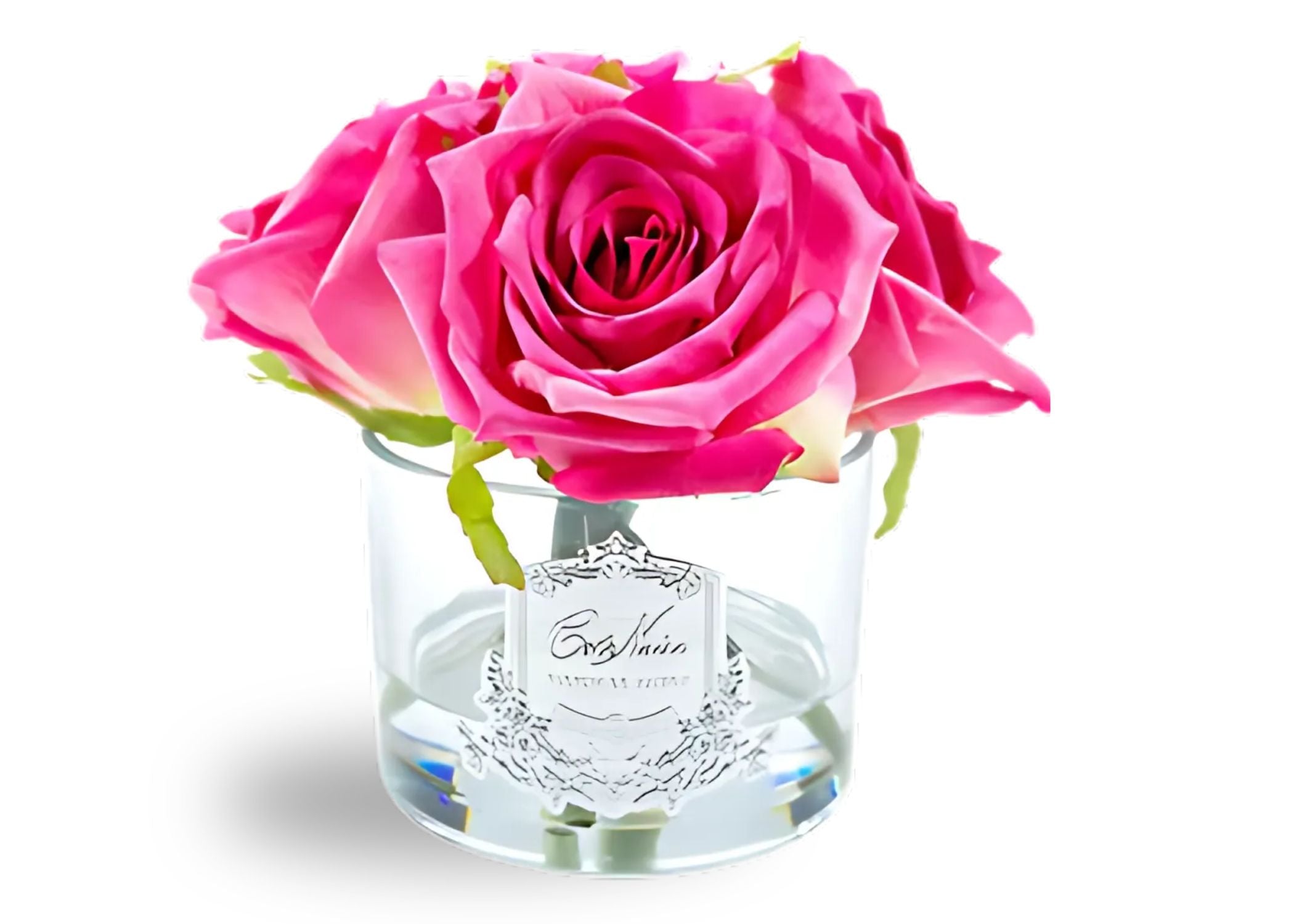 Linen Obsession "Five Rose Bouquet" in Glass Vase – 5 Artificial Silk Flowers
