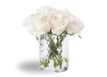 Linen Obsession "Rose Buds Herringbone Bouquet" in Glass Vase – Artificial Silk Flowers