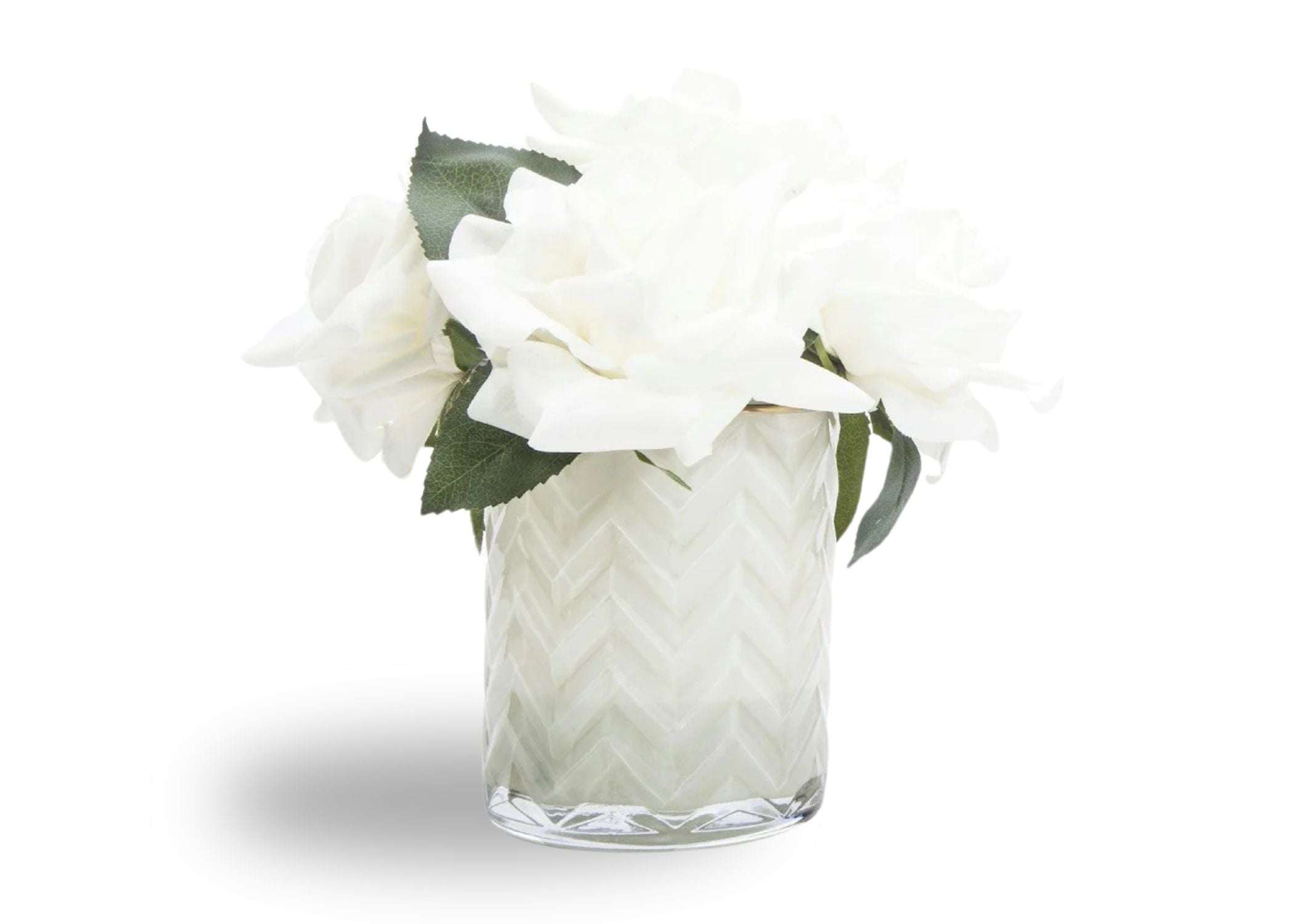 "Rose Buds Herringbone Bouquet" in Cream Vase – Artificial Silk Flowers