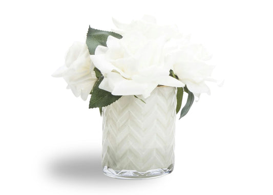 "Rose Buds Herringbone Bouquet" in Cream Vase – Artificial Silk Flowers
