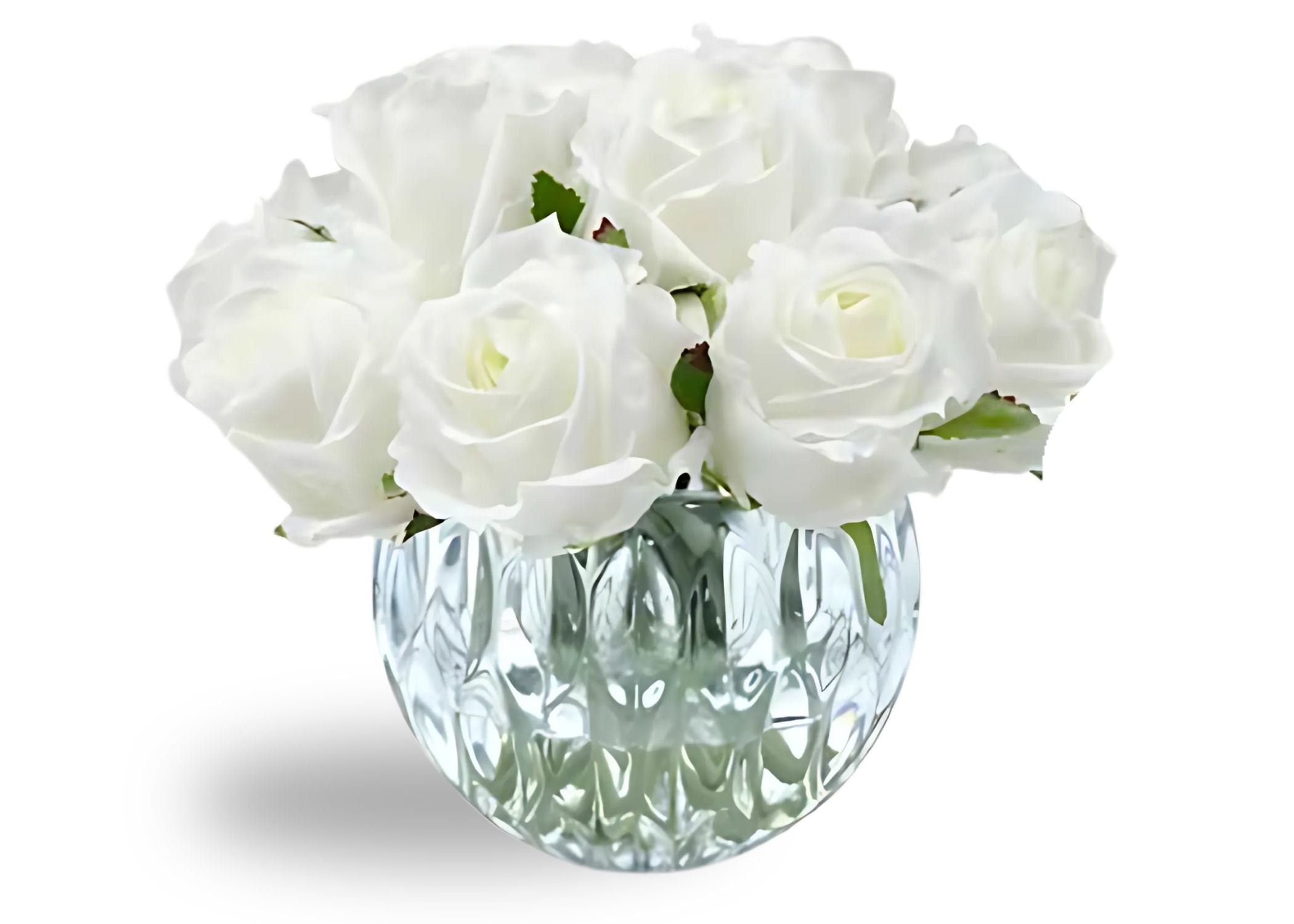 Linen Obsession "Rose Buds Bouquet" in Glass Vase – 13 Artificial Silk Flowers