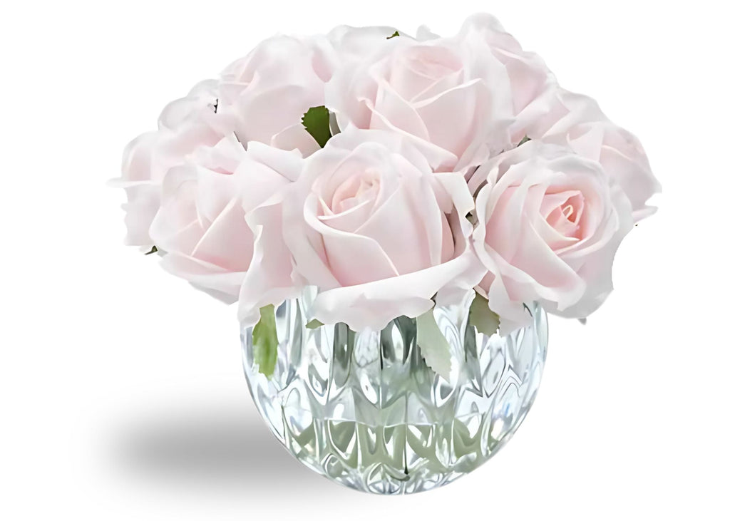 Linen Obsession "Rose Buds Bouquet" in Glass Vase – 13 Artificial Silk Flowers