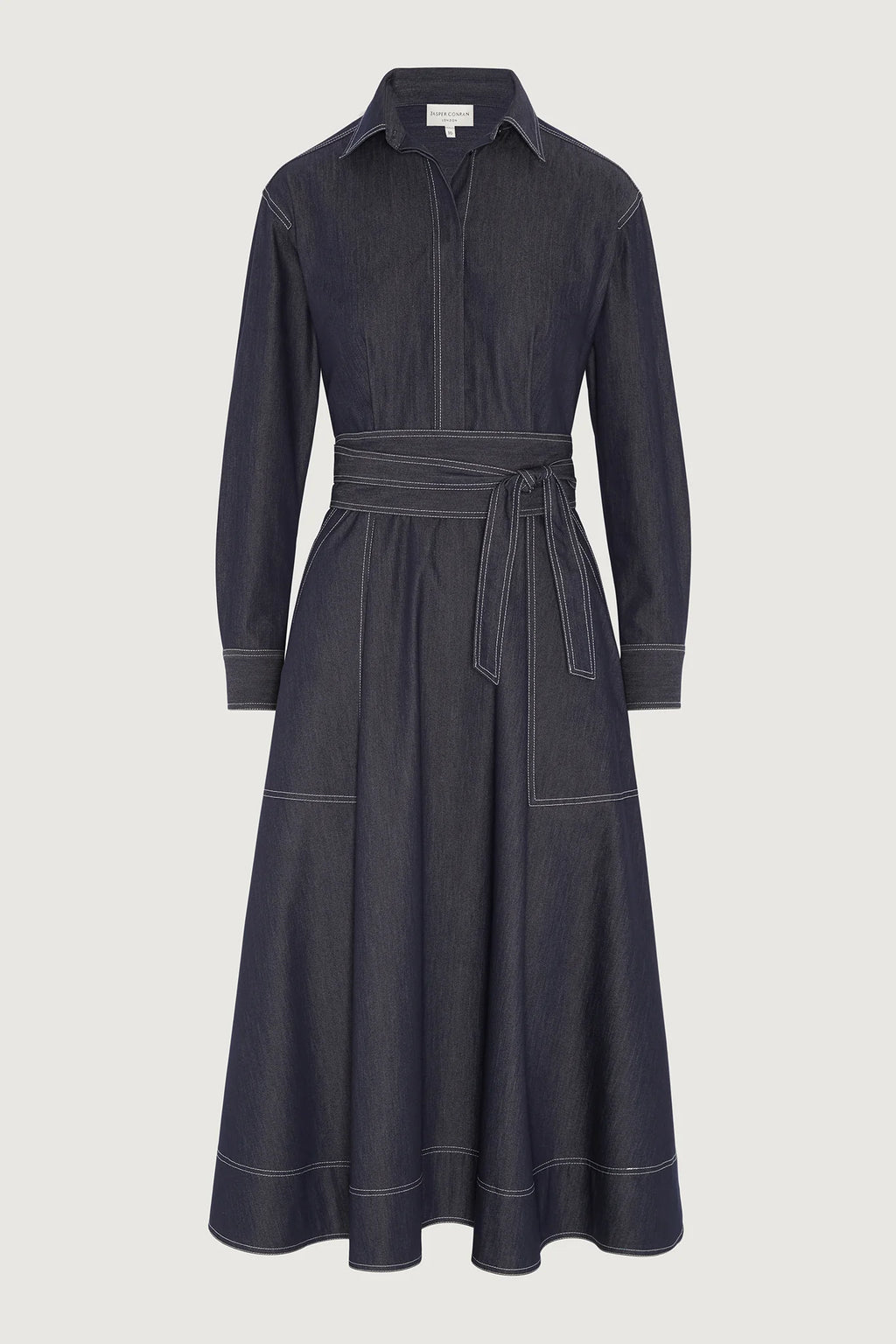 Jasper Conran "Ella" Denim Full Skirt Shirt Dress in Blue