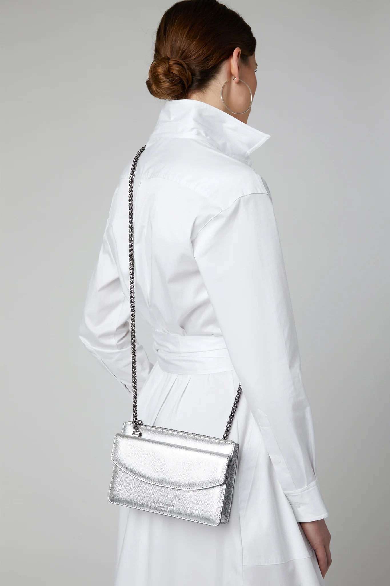 Jasper Conran "Francine" Leather Chain Clutch in Silver