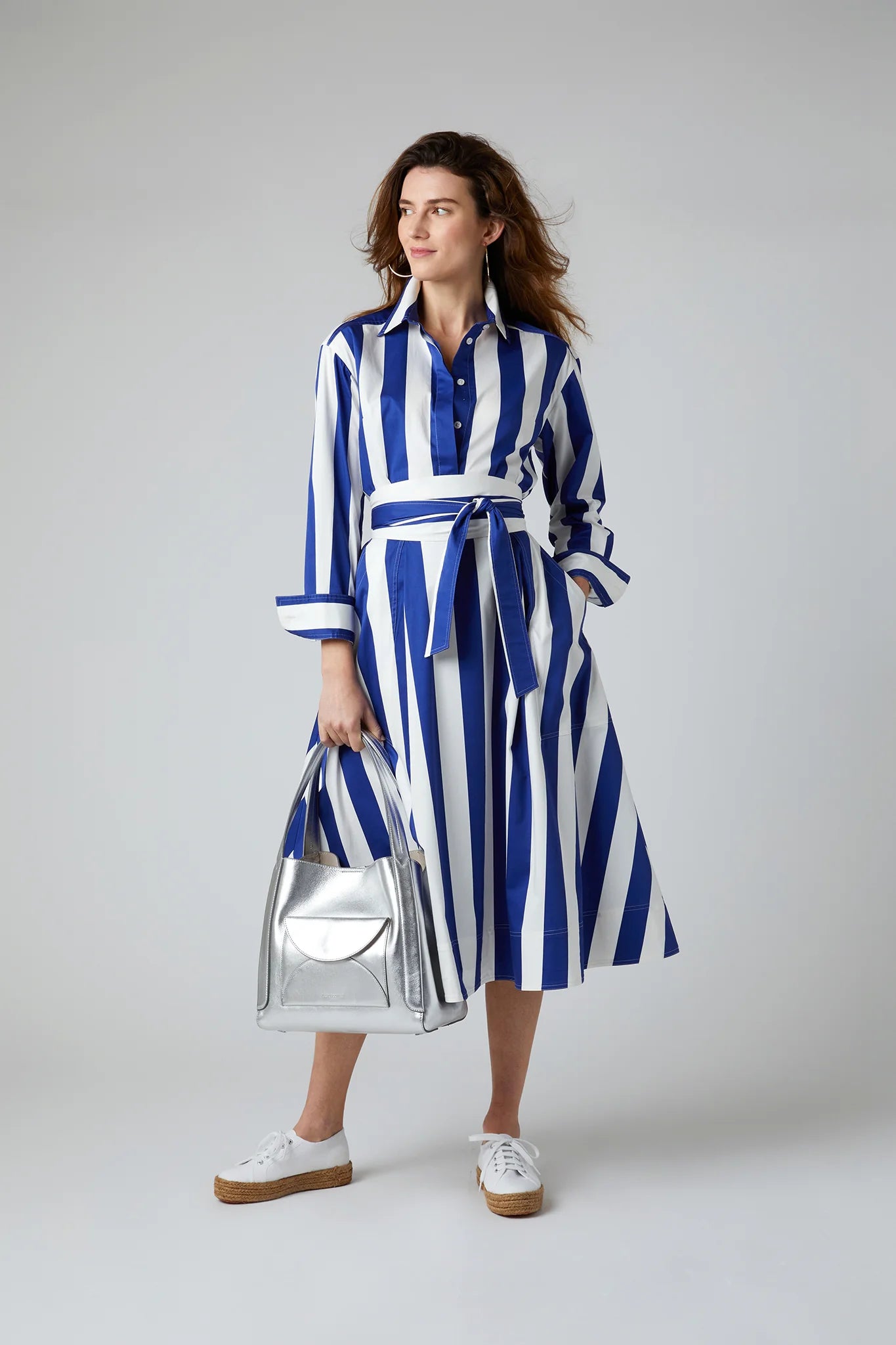 Jasper Conran "Floretta" Striped Button Through Cotton Shirt in Blue