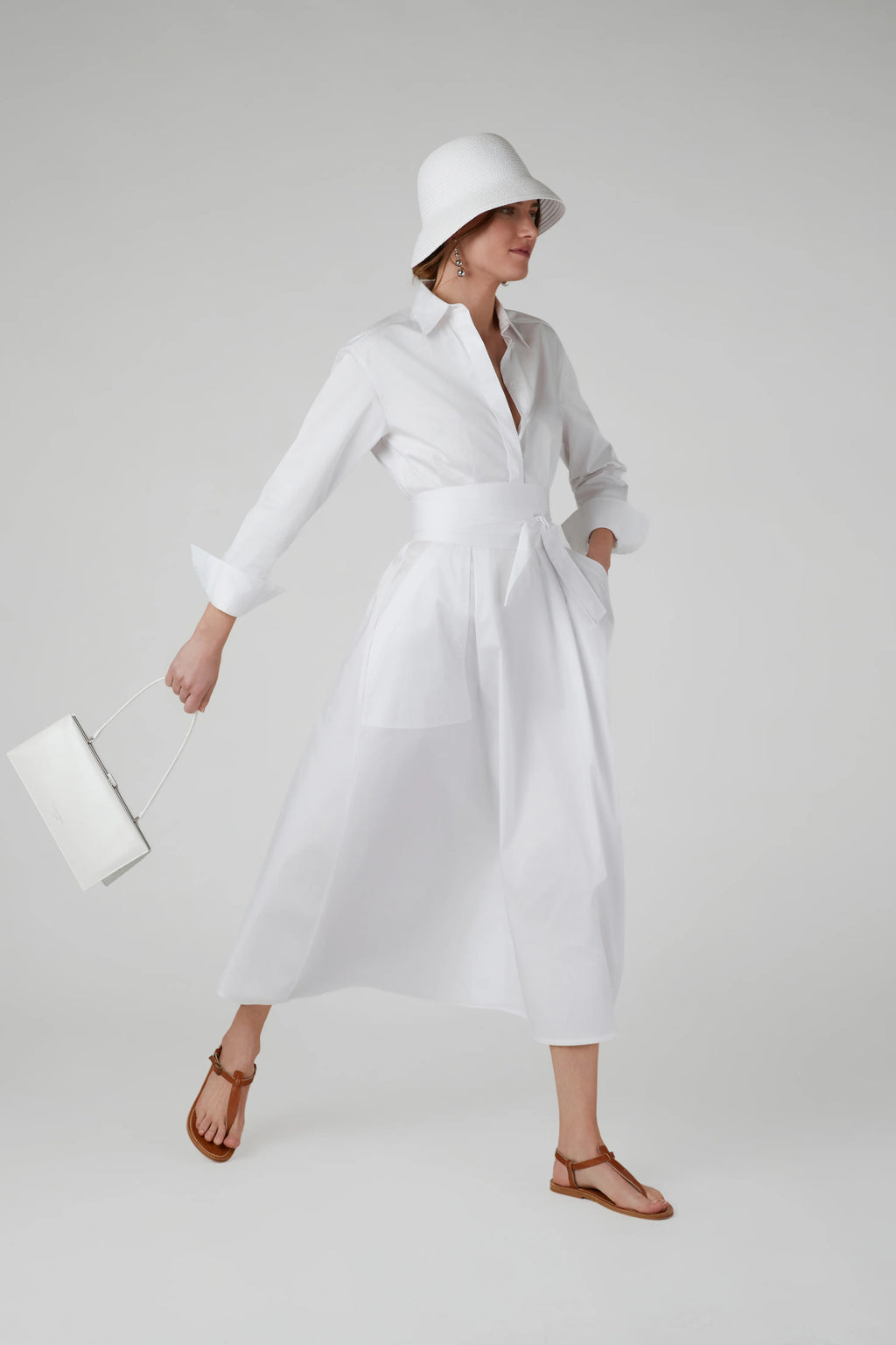 Jasper Conran "Blythe" Full Skirt Shirt Dress in White