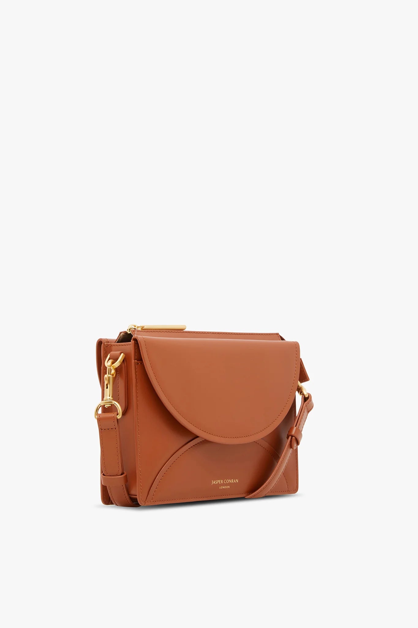 Jasper Conran "Darcey" Leather Double Flap Cross Body Bag in Tan