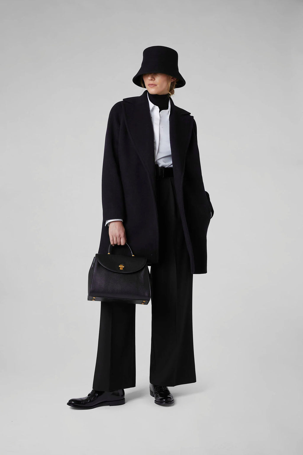 Jasper Conran "Geraldine" Wool Blend Mid-Length Coat in Black