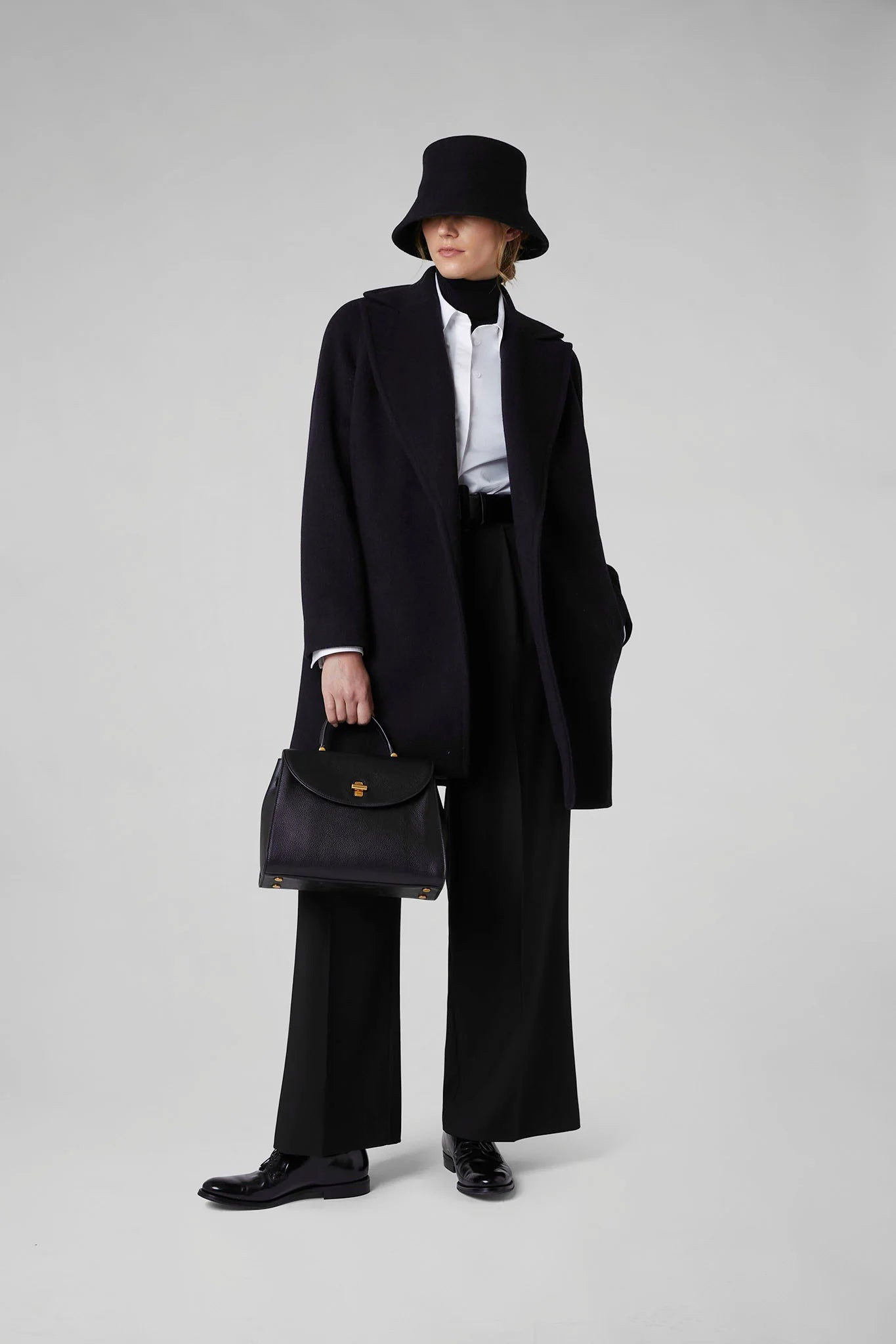 Jasper Conran "Geraldine" Wool Blend Mid-Length Coat in Black