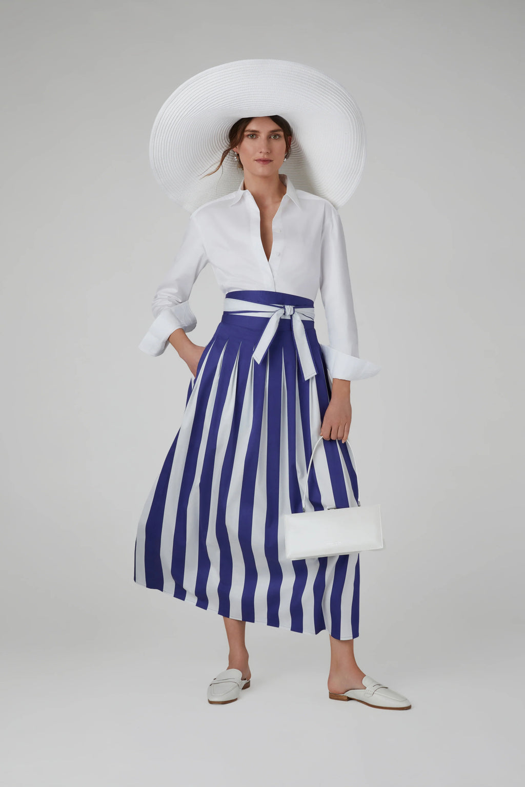 Jasper Conran "Hope" Striped Skirt Cotton in Blue