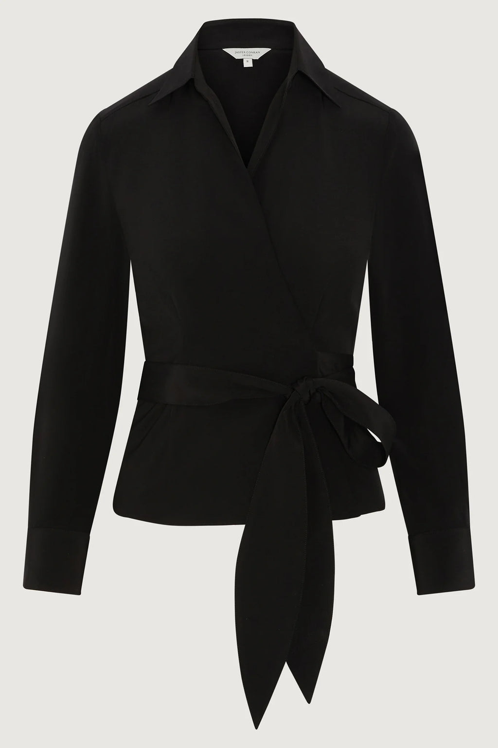 Jasper Conran "Genevieve" Silk Wrap Shirt in Black