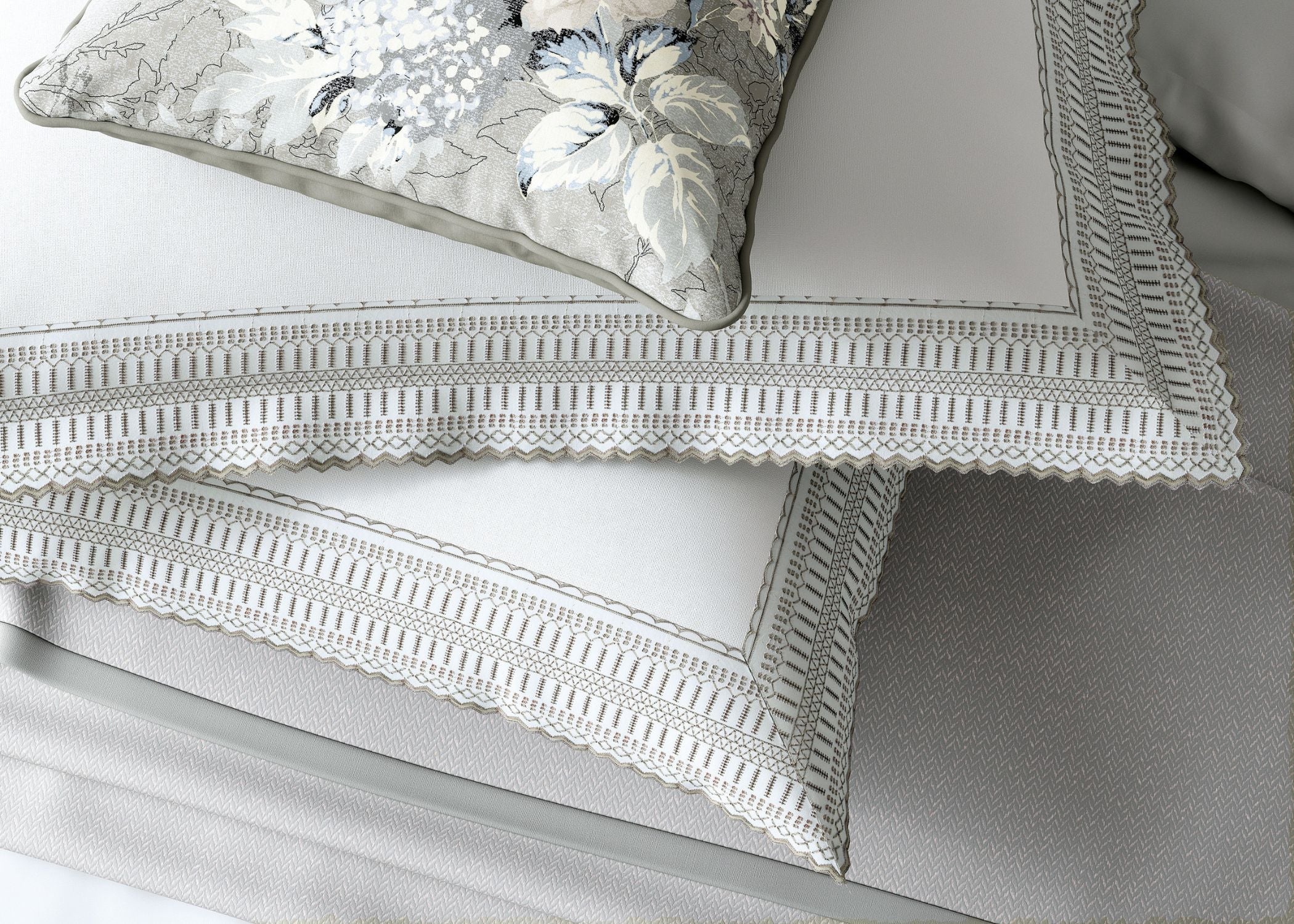 Bedeck of Belfast "Astrid" Duvet Cover and Oxford Pillowcase in White/Silver