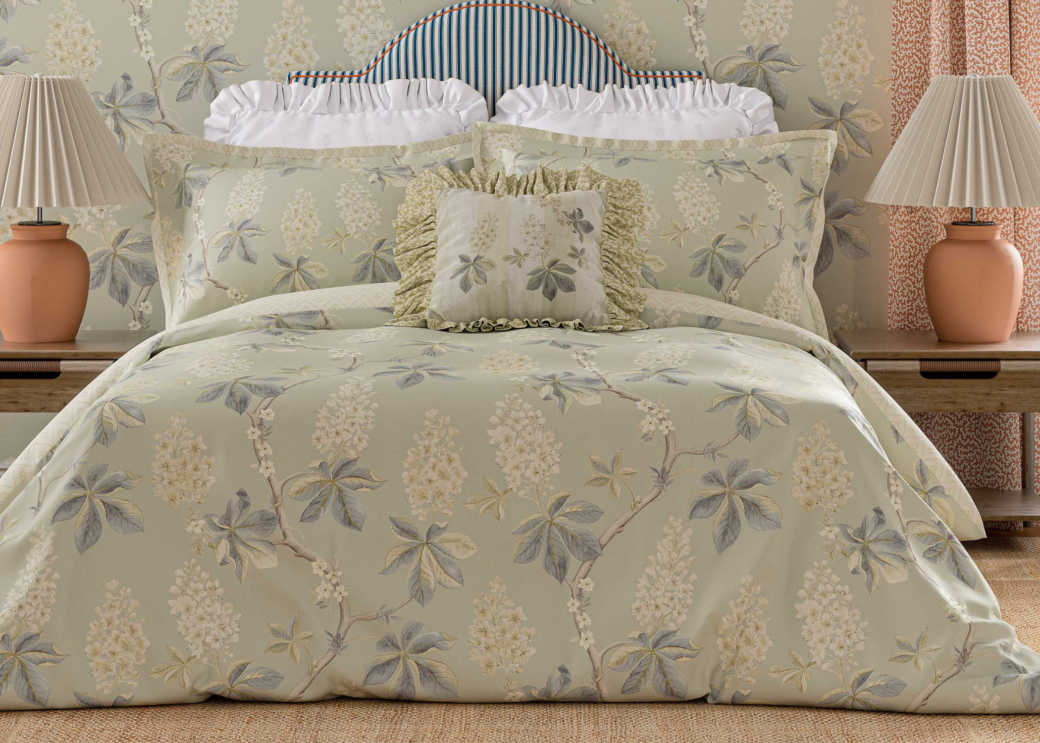 Sanderson "Chestnut Tree" Duvet Cover Set in Grey Blue & Sage