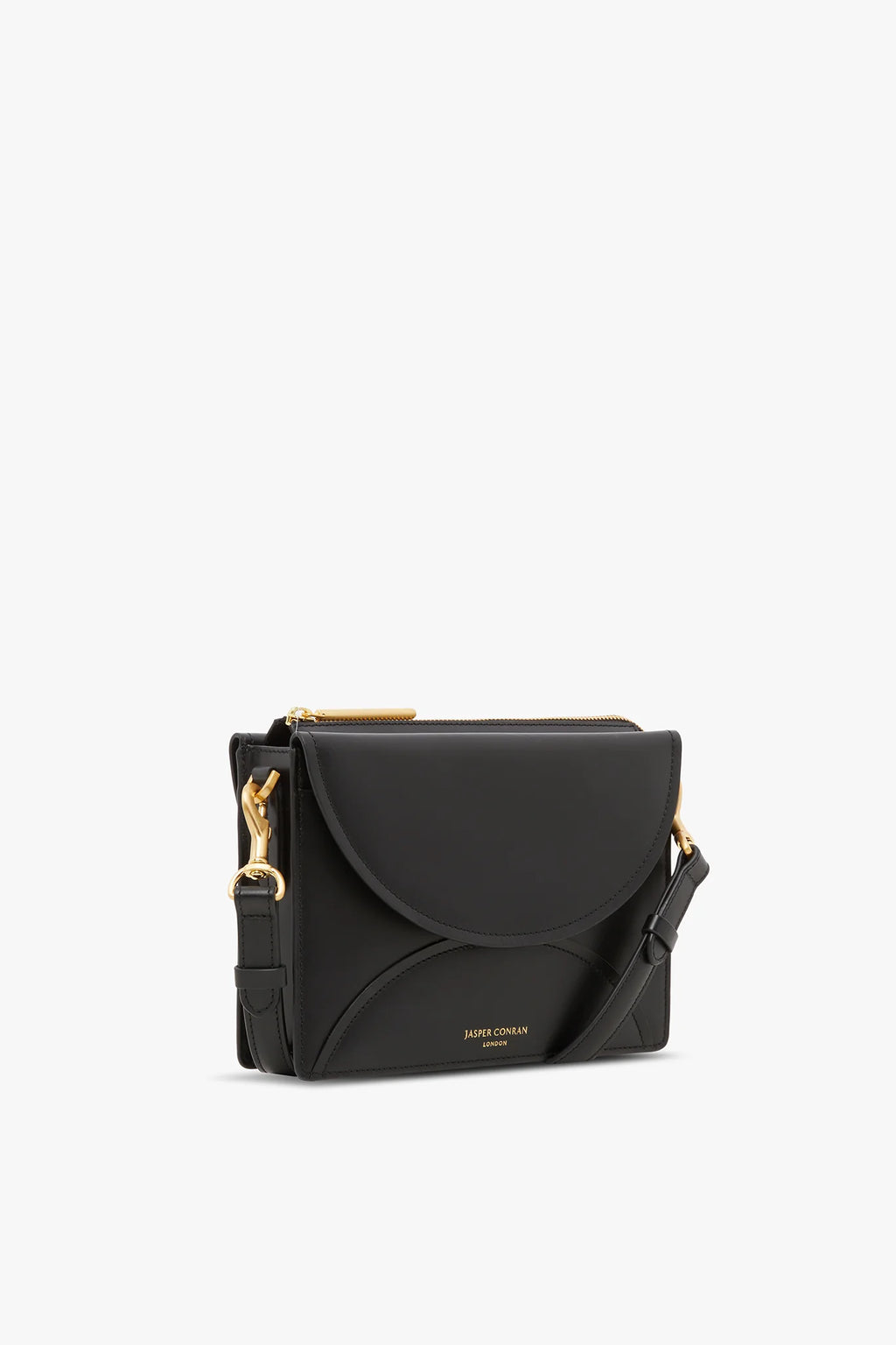 Jasper Conran "Darcey" Leather Double Flap Cross Body Bag in Black