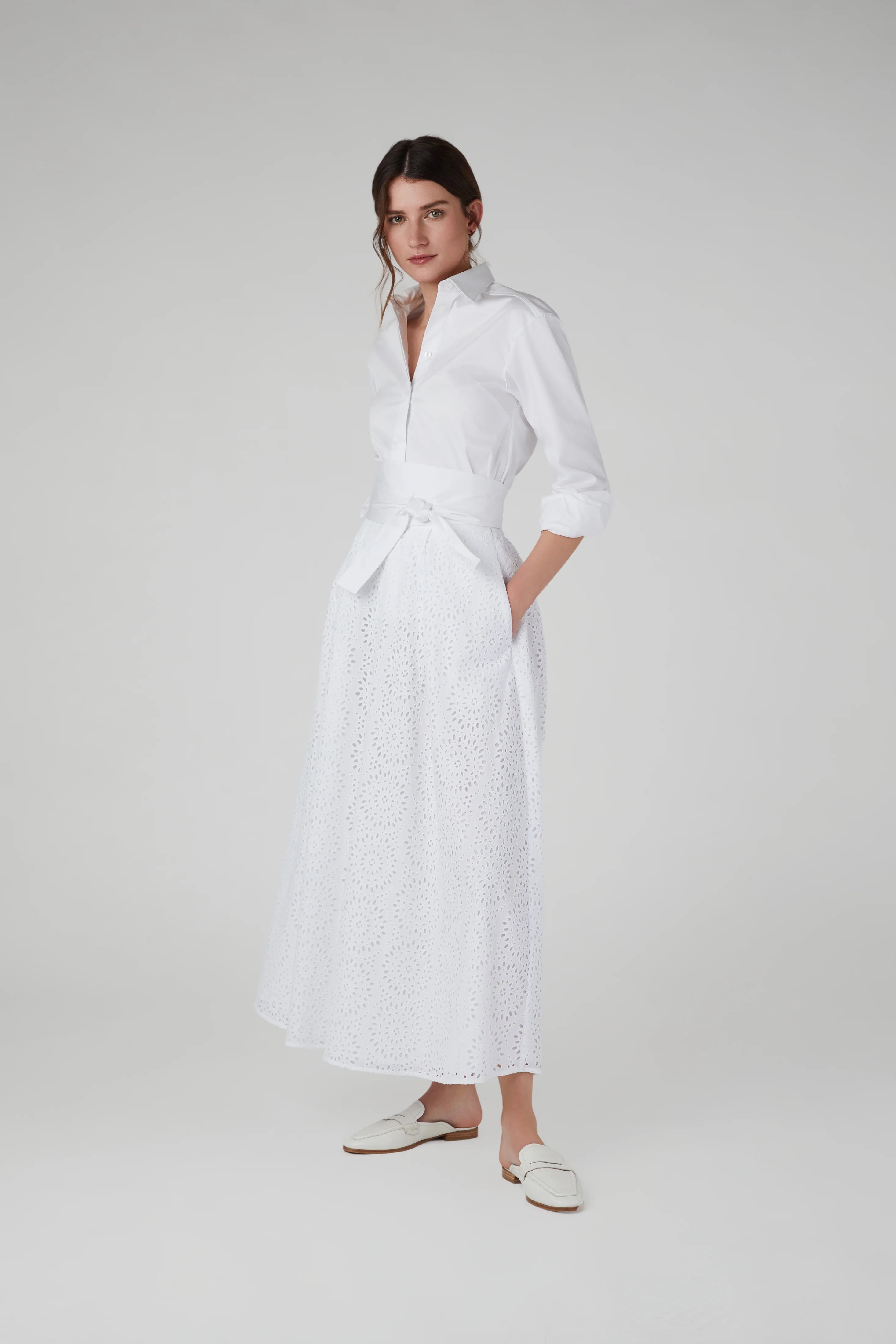 Jasper Conran "Felicia" Broderie Maxi Skirt in White