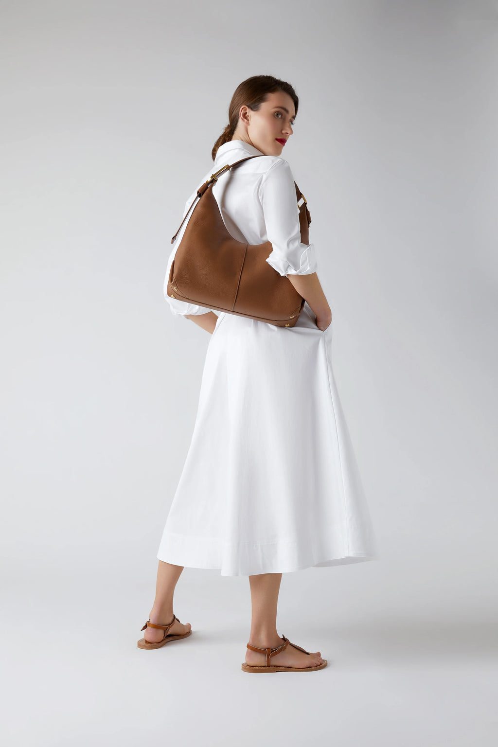 Jasper Conran "Beatrix" Leather Scoop Hobo in Tan