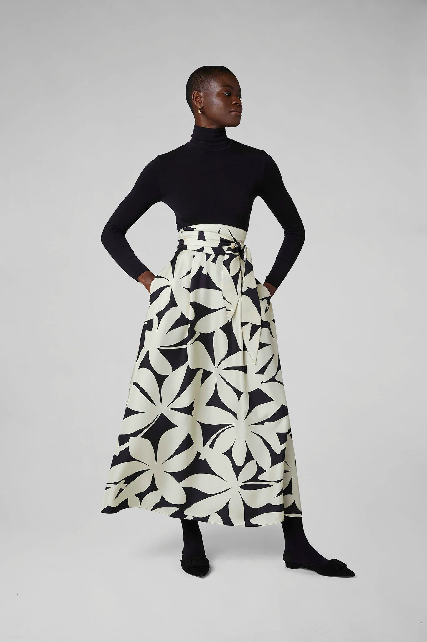 Jasper Conran "Gail" Silk Twill Printed Maxi Skirt in Champagne
