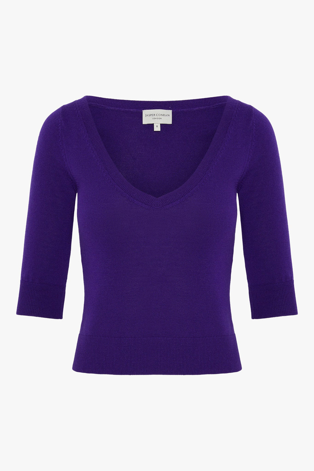 Jasper Conran "India" V Neck Knitted Merino Cotton Top in Violet