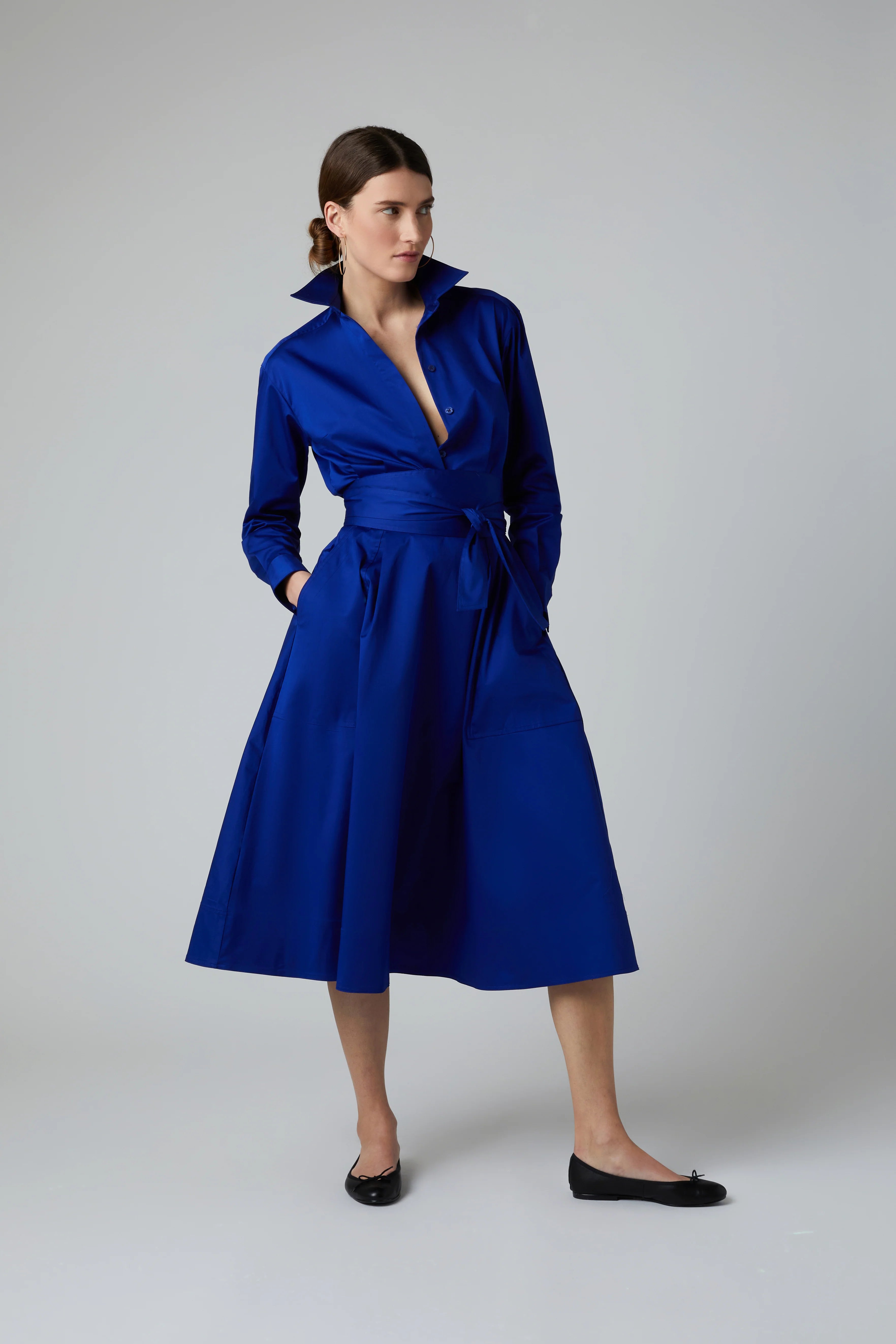 Jasper Conran "Blythe" Full Skirt Shirt Dress in Cobalt Blue