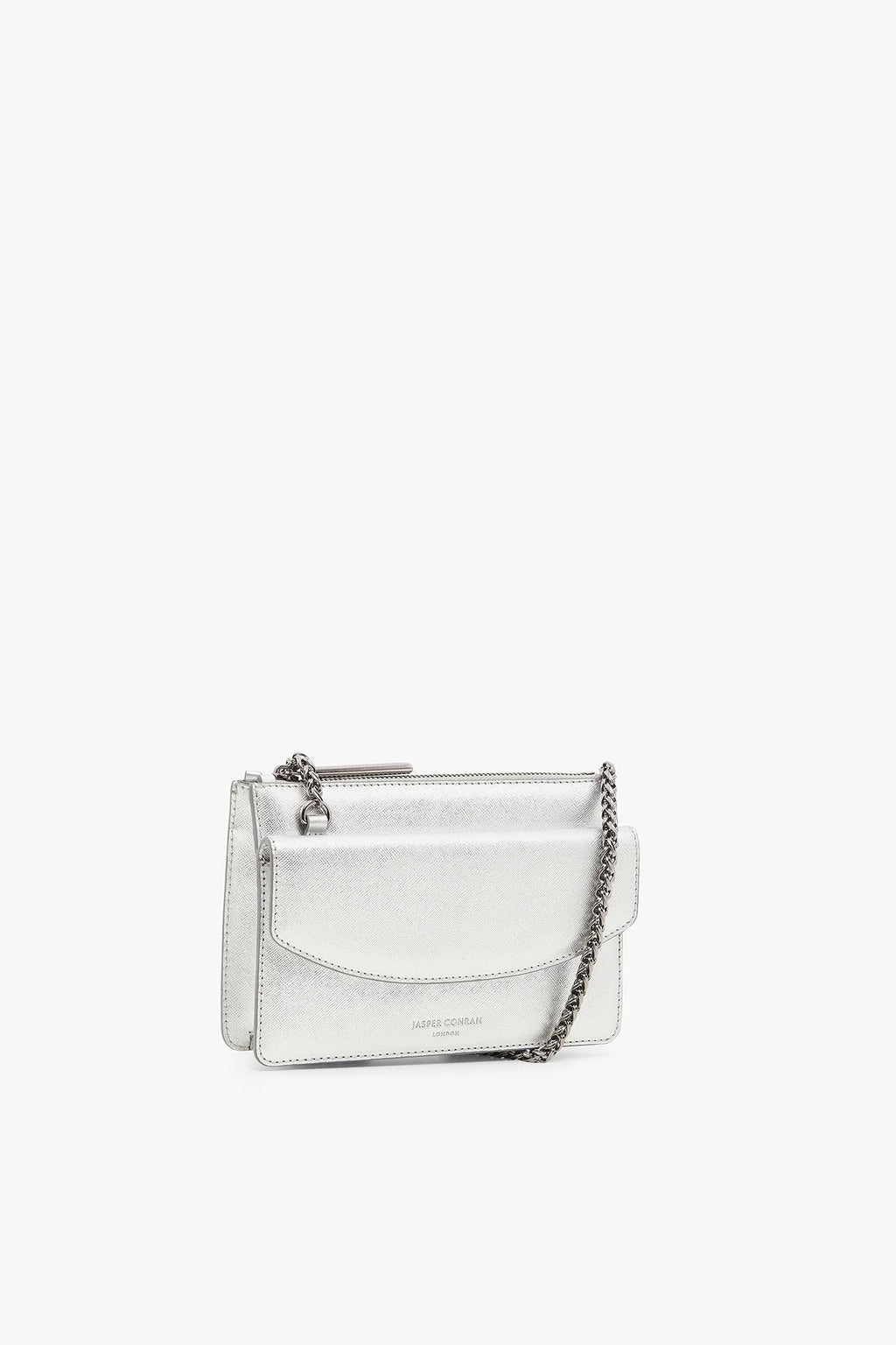 Jasper Conran "Francine" Leather Chain Clutch in Silver
