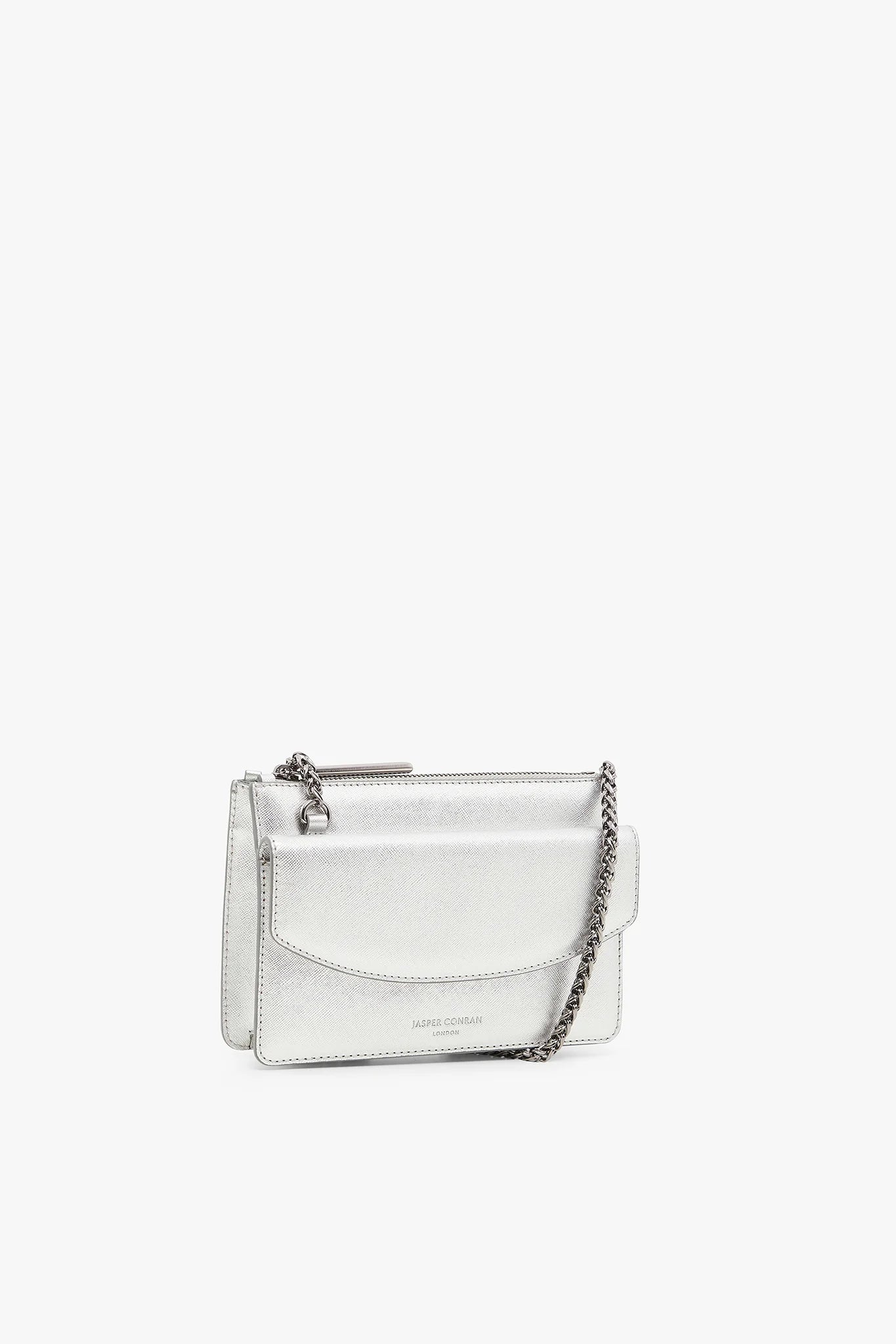 Jasper Conran "Francine" Leather Chain Clutch in Silver