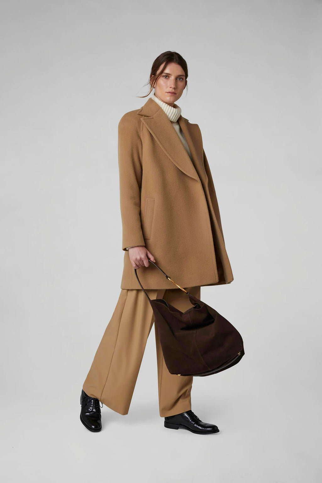 Jasper Conran "Geraldine" Wool Blend Mid Length Coat in Camel