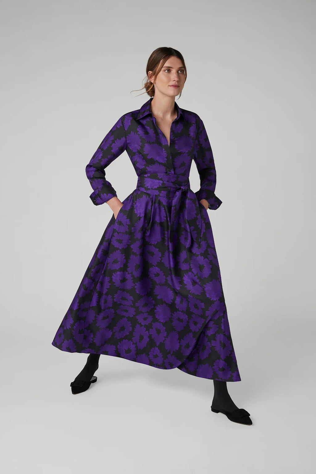 Jasper Conran "Isabella" Silk Twill Printed Shirt in Purple