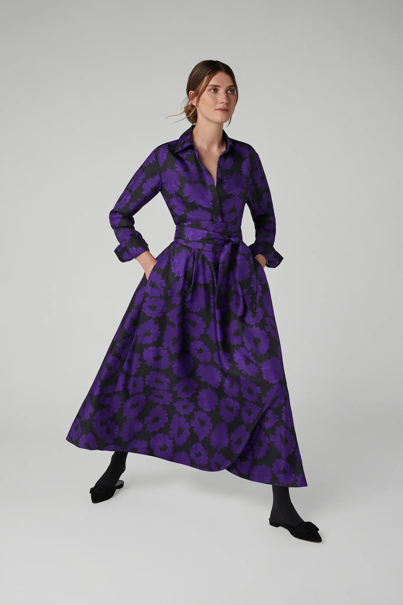 Jasper Conran "Isabella" Silk Twill Printed Shirt in Purple
