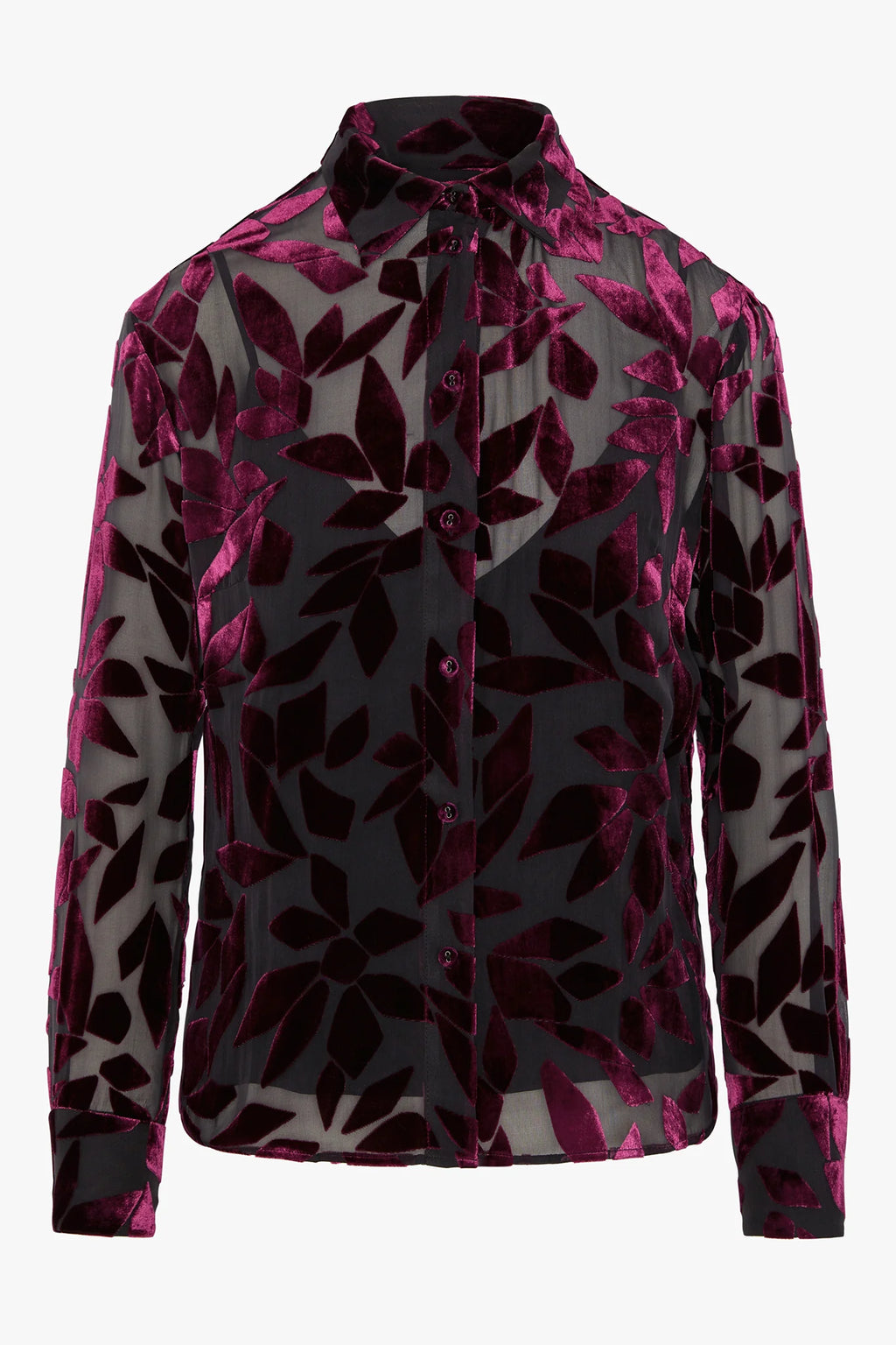 Jasper Conran "Idalia" Velvet Burn Out Shirt in Cerise Geo Pink