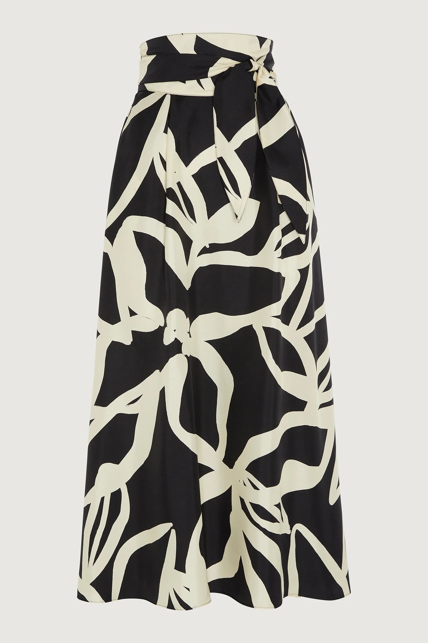 Jasper Conran "Gail" Silk Twill Printed Maxi Skirt in Black