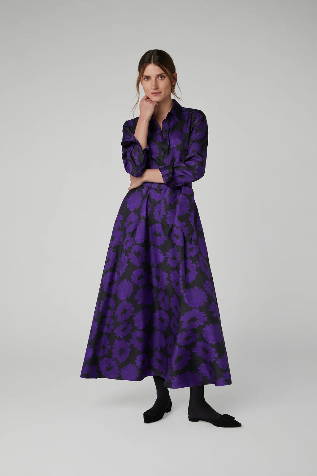 Jasper Conran "Isabella" Silk Twill Printed Shirt in Purple