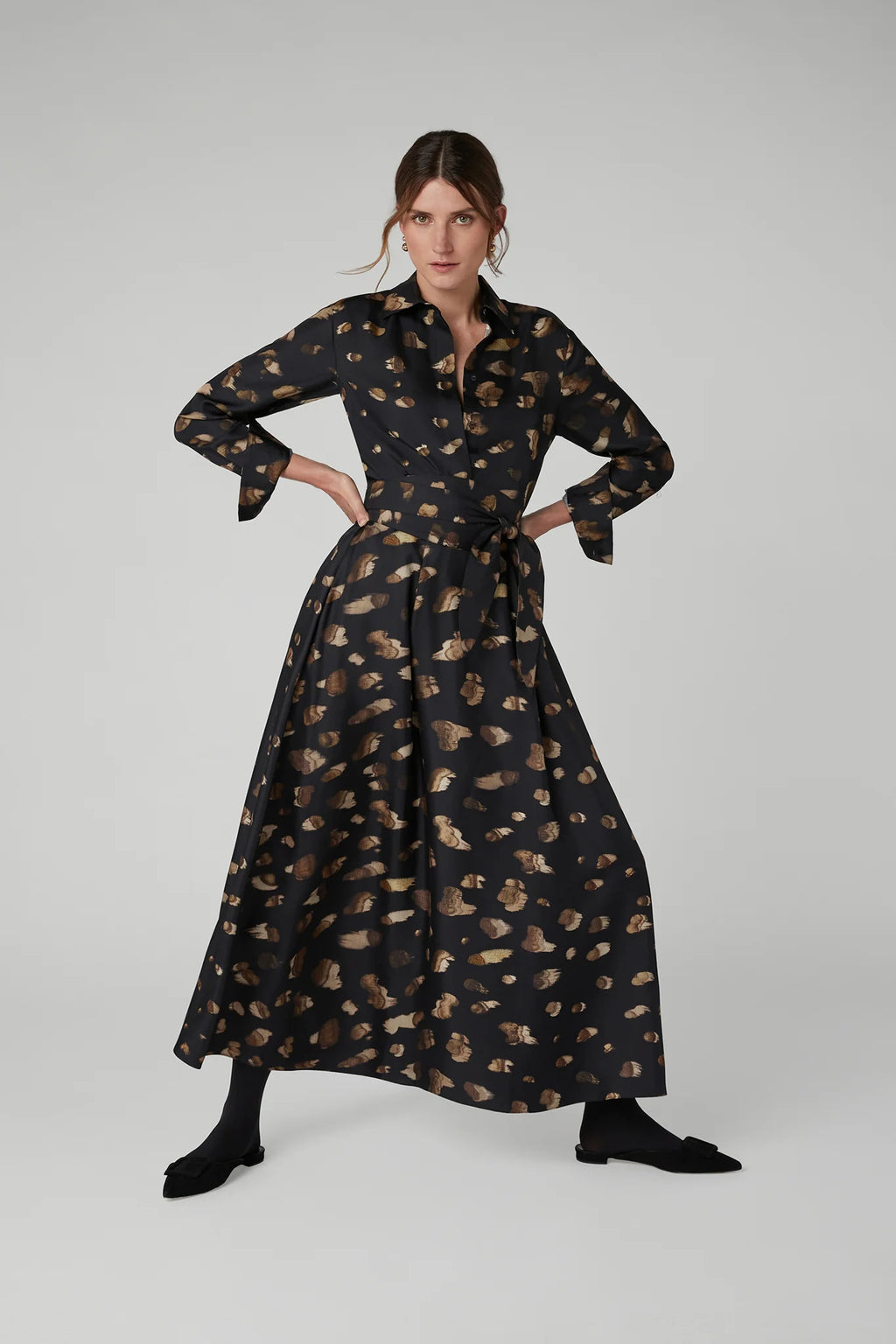 Jasper Conran "Isabella" Silk Twill Printed Maxi Skirt in Brown