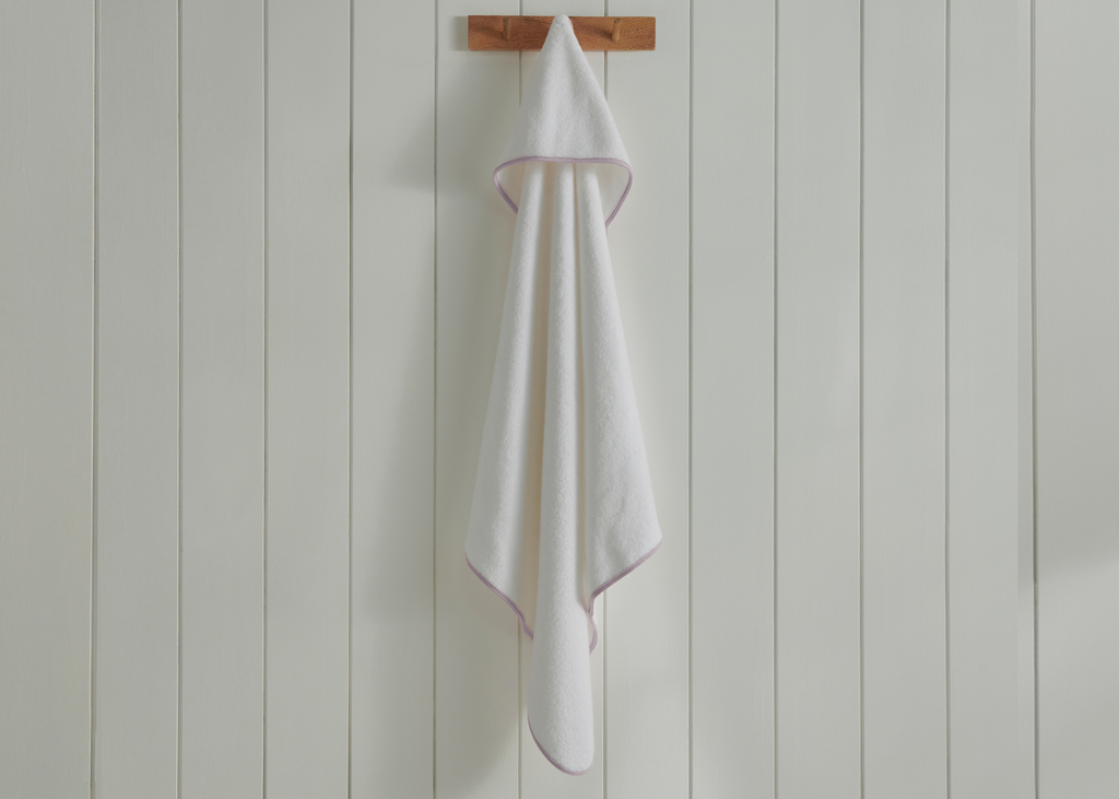 Christy "Mini Hooded" Bath Towel in White with Pink Trim