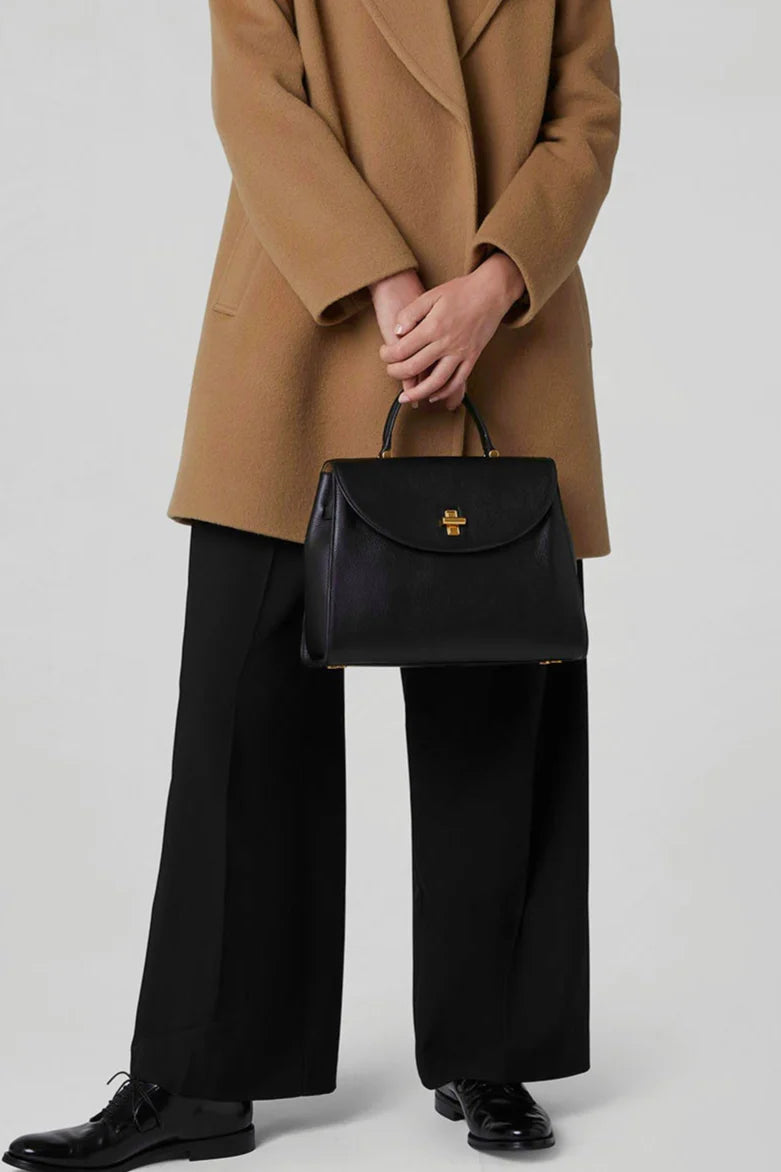 Jasper Conran "Gigi" Leather Top Handle Grab Bag in Black