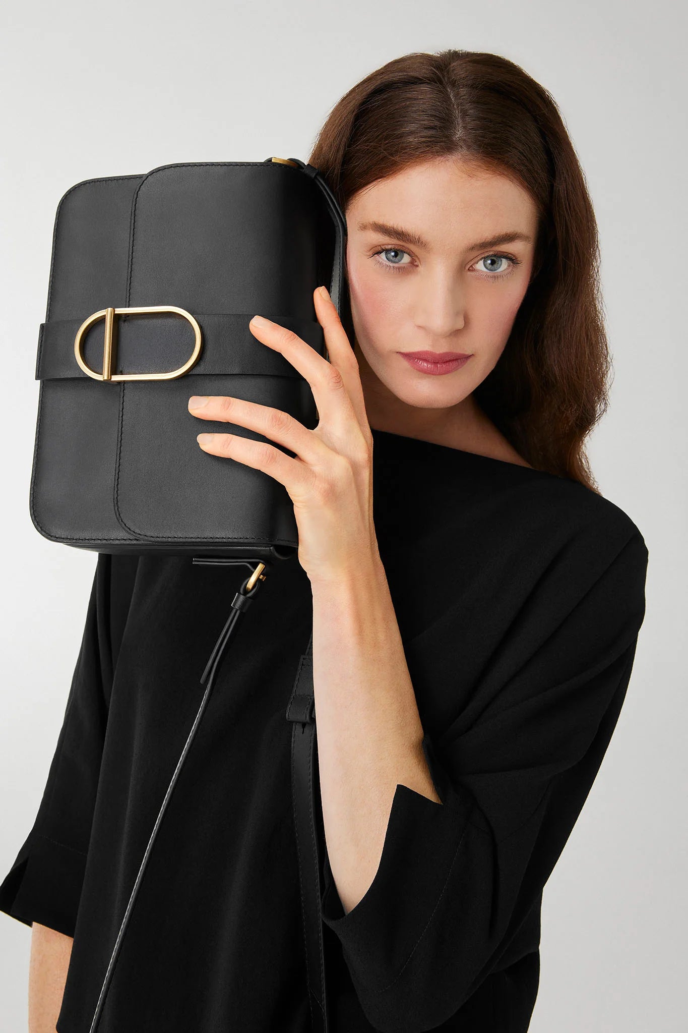Jasper Conran "Beatrix" Flap Over Leather Cross Body in Black