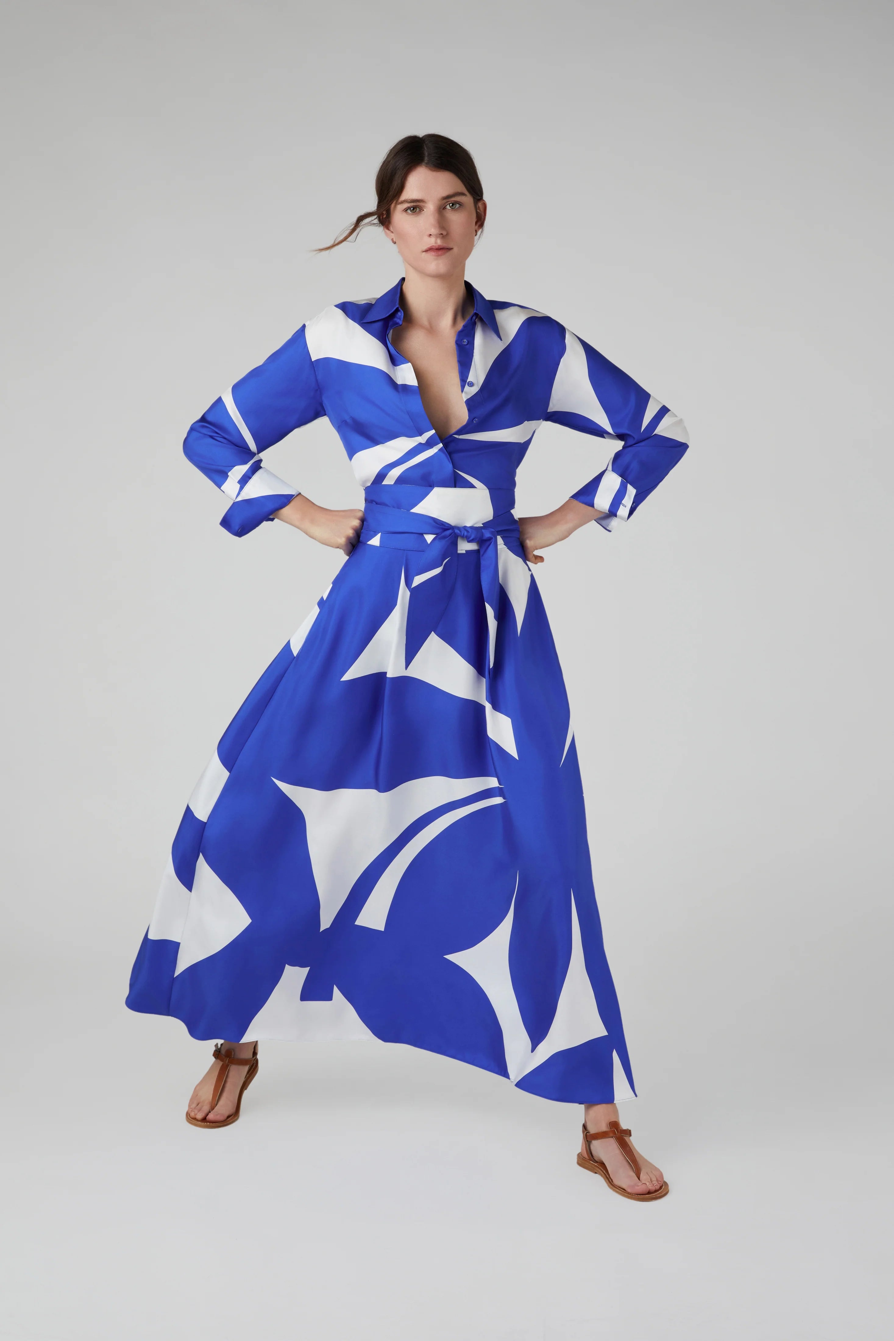 Jasper Conran "Gail" Silk Twill Printed Maxi Skirt in Blue