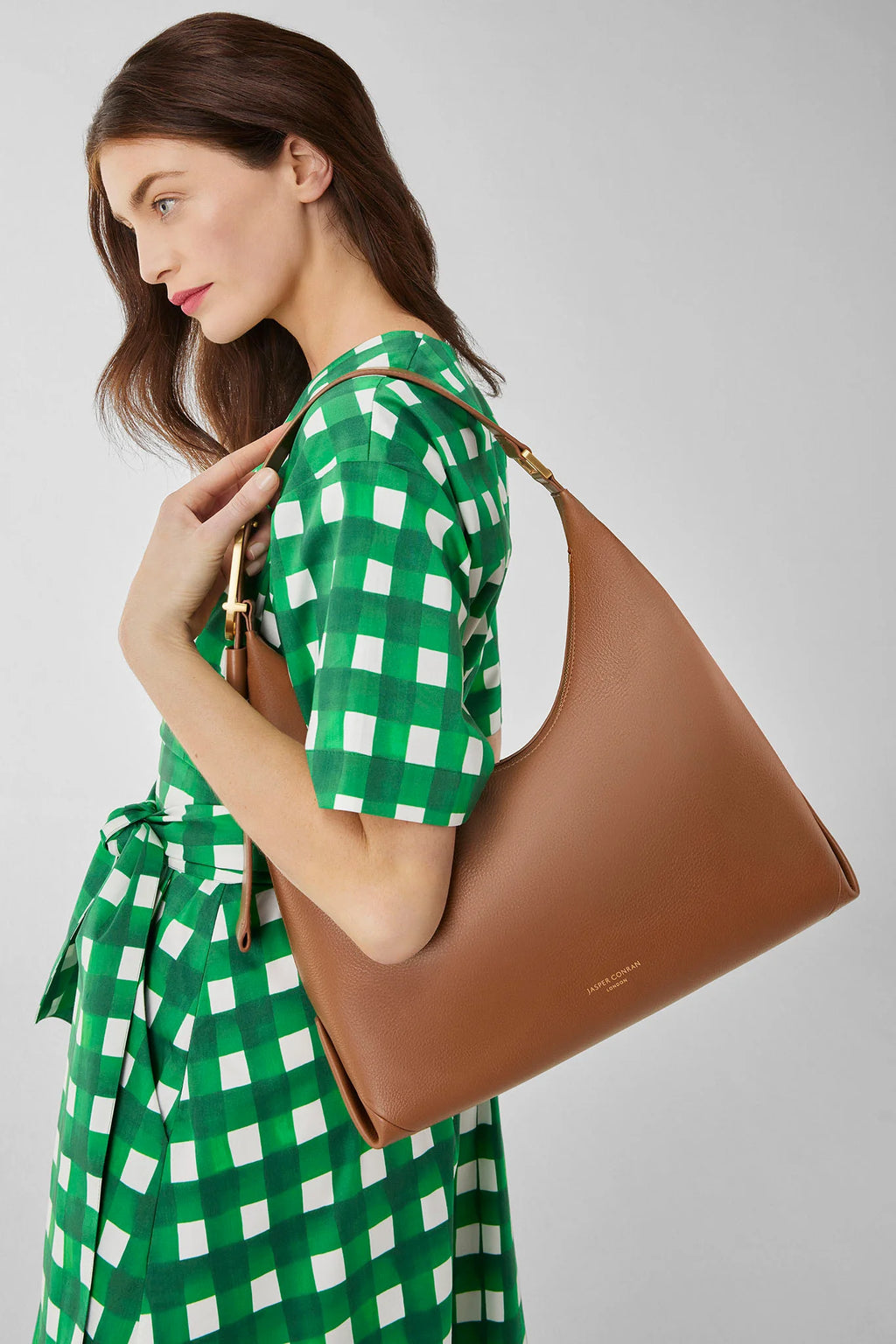 Jasper Conran "Beatrix" Leather Scoop Hobo in Tan