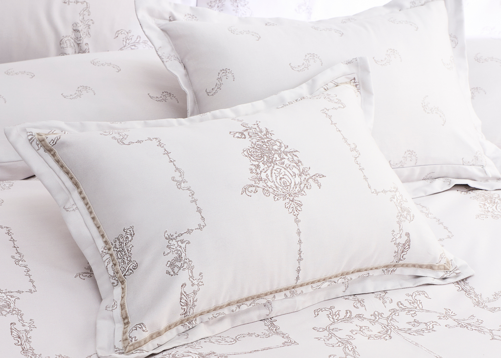 Christy "Ambroise Oyster" Filled Cushion in Cream / Silver
