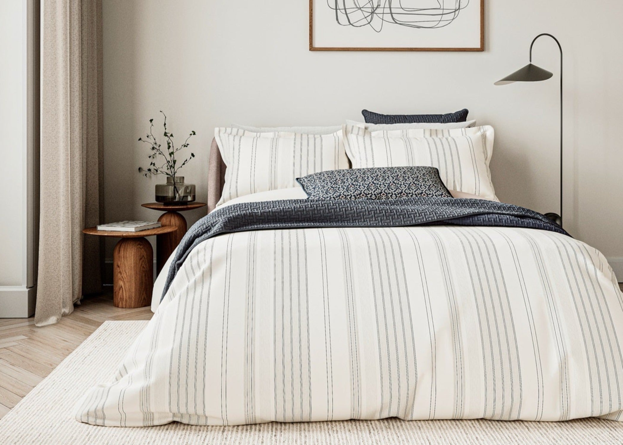 Bedeck of Belfast "Nena" Woven Stripe Duvet Cover Set in Denim
