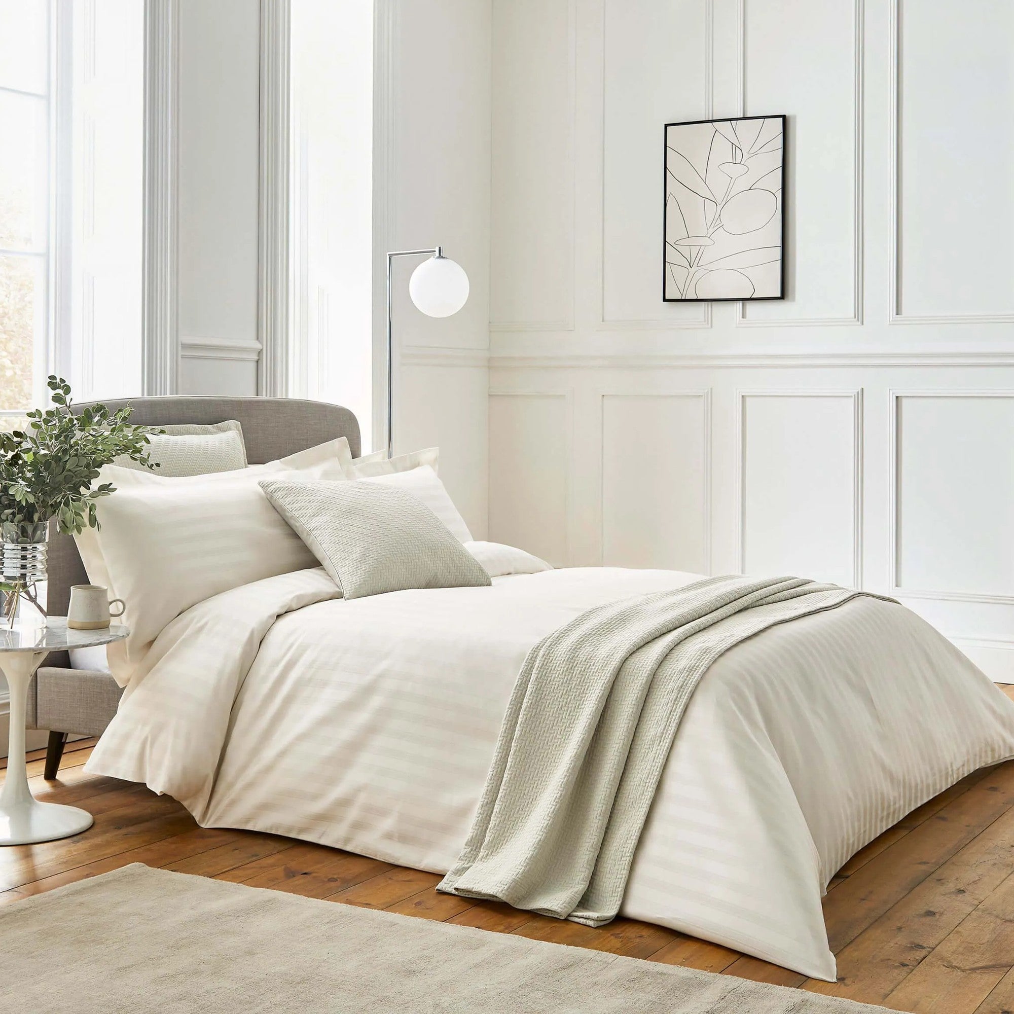 Adan 1000TC Egyptian Cotton Stripe Pillowcase in Chalk (Cream)