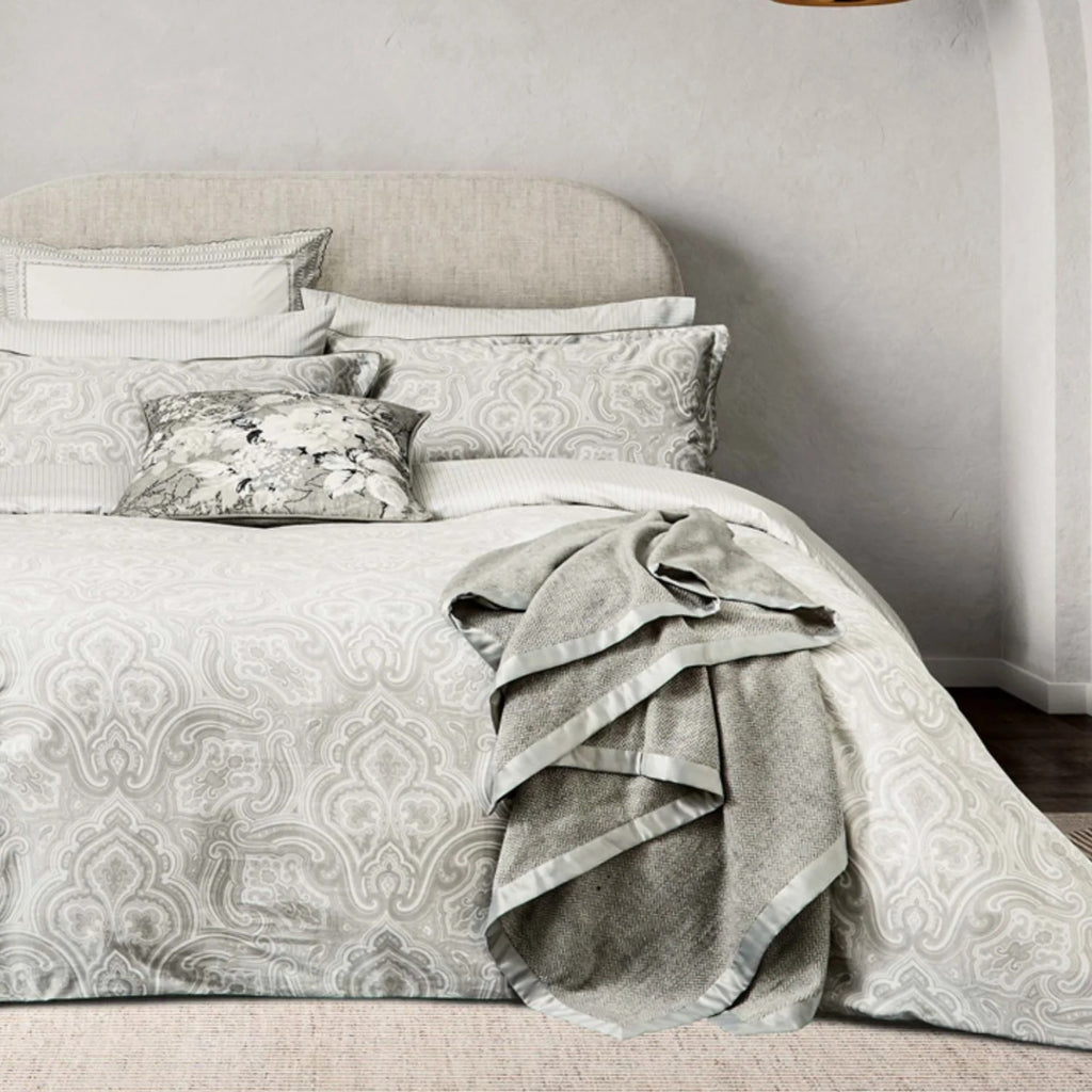 Bedeck of Belfast "Amalia" Duvet Cover and Oxford Pillowcase in Silver/White