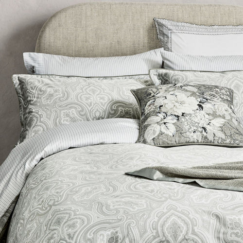 Bedeck of Belfast "Amalia" Duvet Cover and Oxford Pillowcase in Silver/White