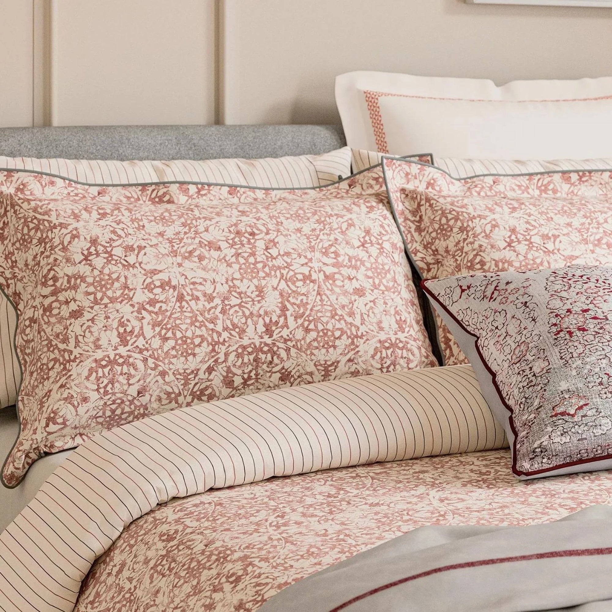 Bedeck of Belfast "Celina" Duvet Cover and Oxford Pillowcase in Coral